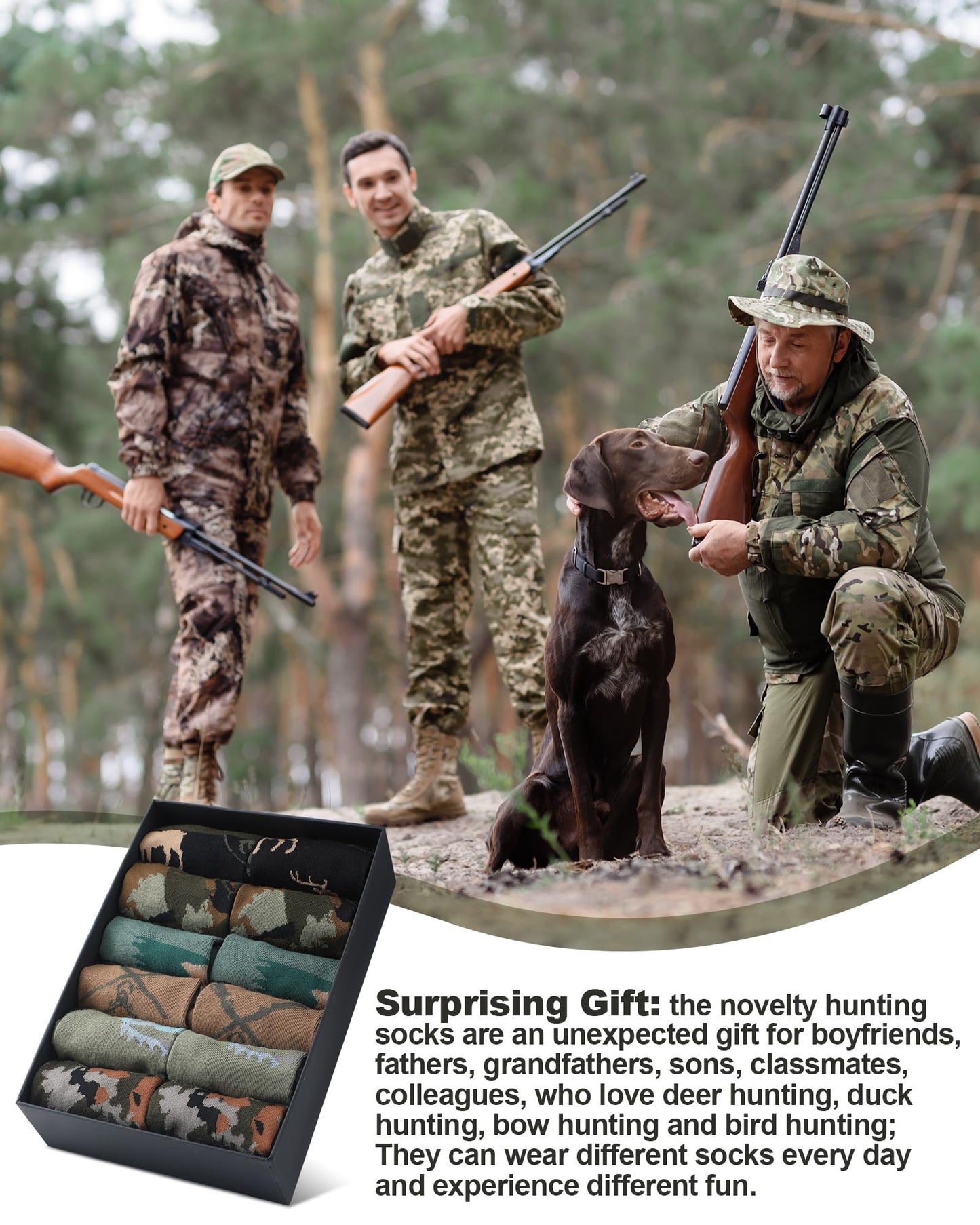 Eurzom 6 Pairs Funny Hunting Socks for Men Hunters Novelty Cotton Crew Socks Birthday Xmas Gift Accessories for Hunting Lover(Classic Color) - Medaid International