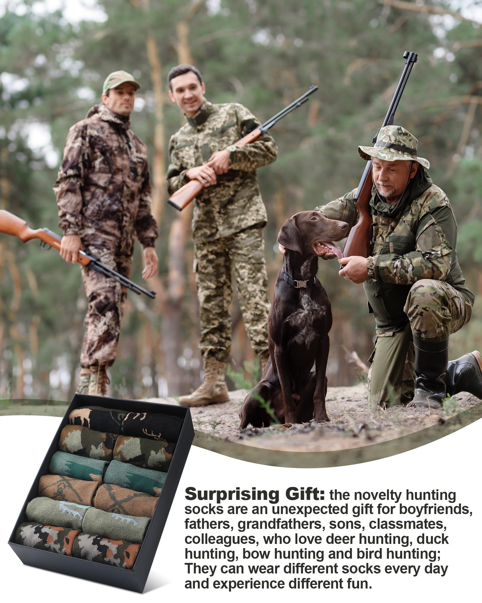 Eurzom 6 Pairs Funny Hunting Socks for Men Hunters Novelty Cotton Crew Socks Birthday Xmas Gift Accessories for Hunting Lover(Classic Color) - Medaid International