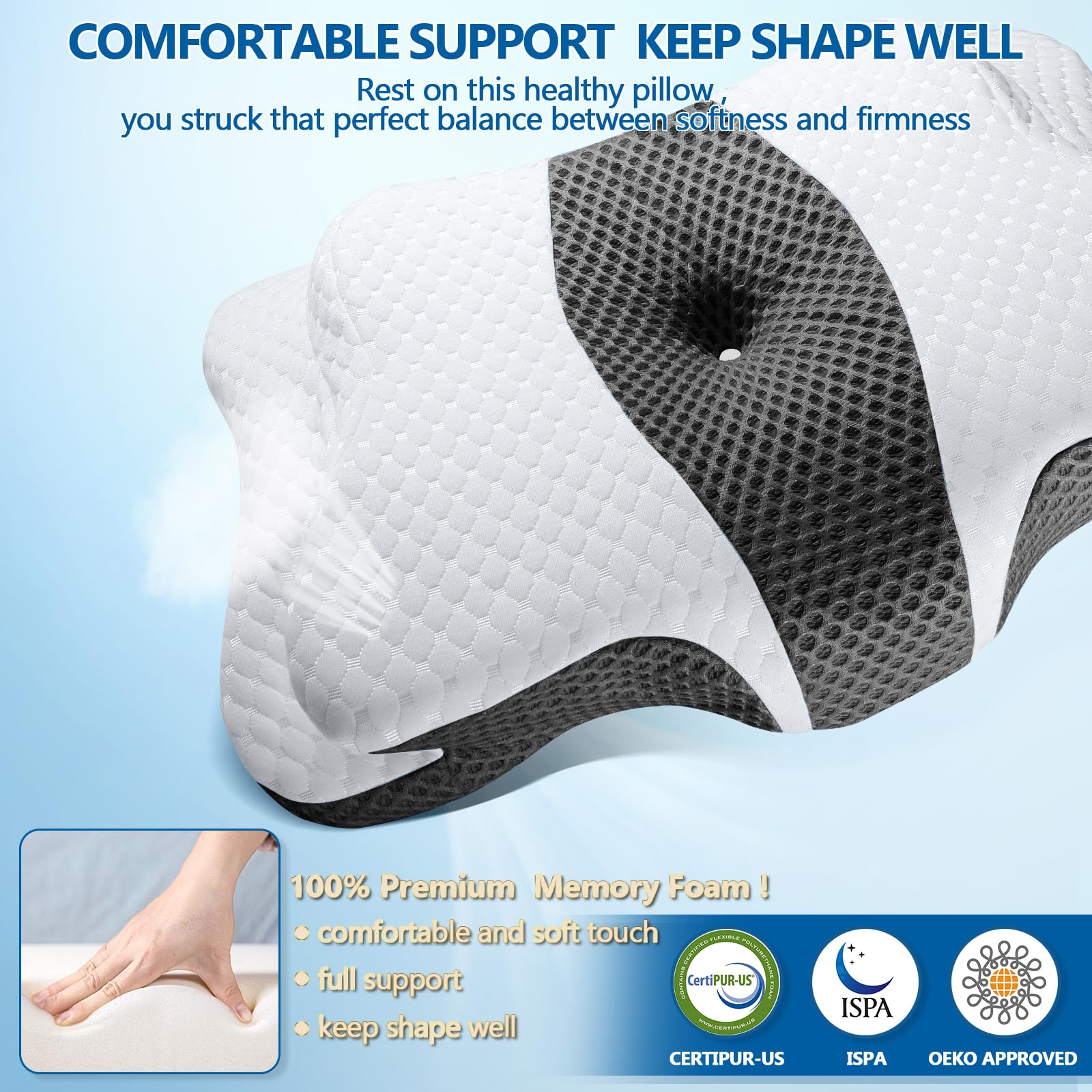 CHxxy Memory Foam Pillows, Cervical Pillow for Neck and Shoulder Pain Relief, Ergonomic Contour Bed Pillow, Soft for Side Sleep Stomach Sleeping and Back Sleeper - Medaid International