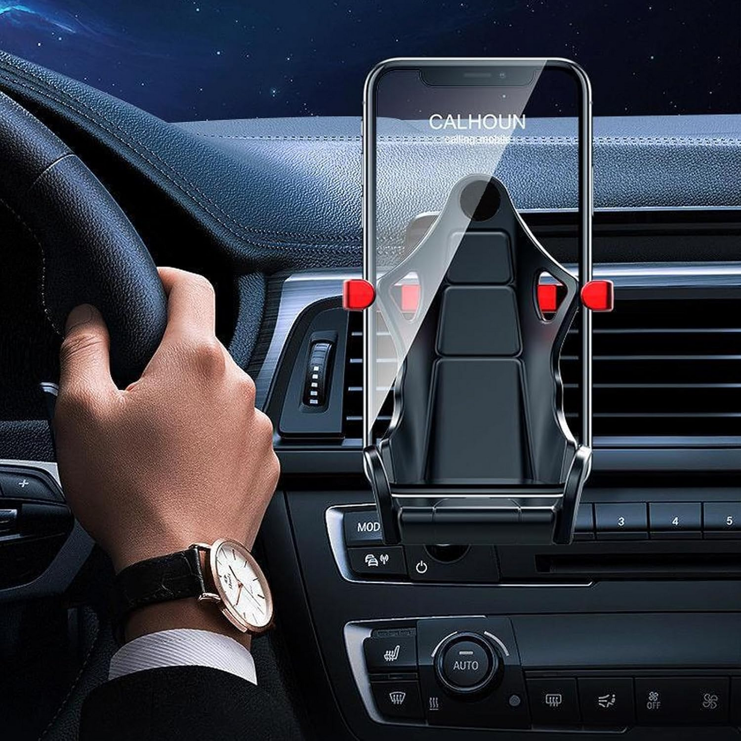 Shiny Carbon Fiber Racing Seat Swiveling Phone Car Holder Air Vent - Medaid International