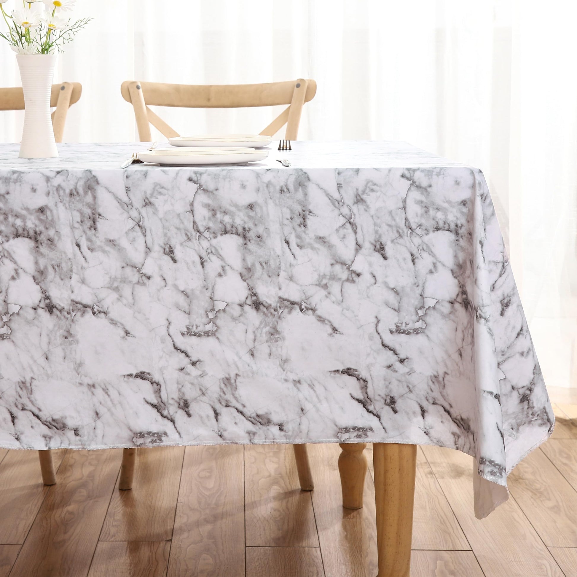 Heavy Duty Vinyl Tablecloth with Flannel Backing Waterproof Oil-Proof Plastic Table Cloth Stain-Resistant Wipeable Rectangle or Square Table Cover for Indoor and Outdoor (Marble, 52X70 Inch) - Medaid International