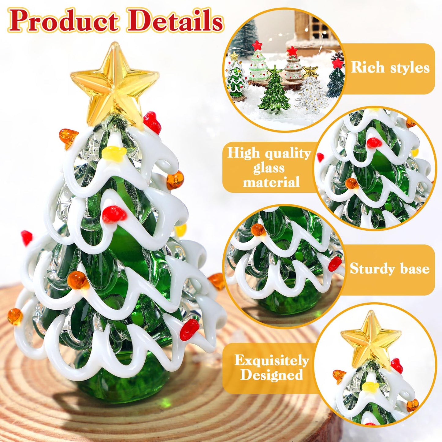 6 Pcs Glass Christmas Tree Gifts Set 2.4" Mini Green Crystal Christmas Trees Figurines Small Tabletop Holiday Decor Glass Xmas Miniature Trees Gift Ornaments for Xmas Party Living Room Mantel Tabletop - Medaid International