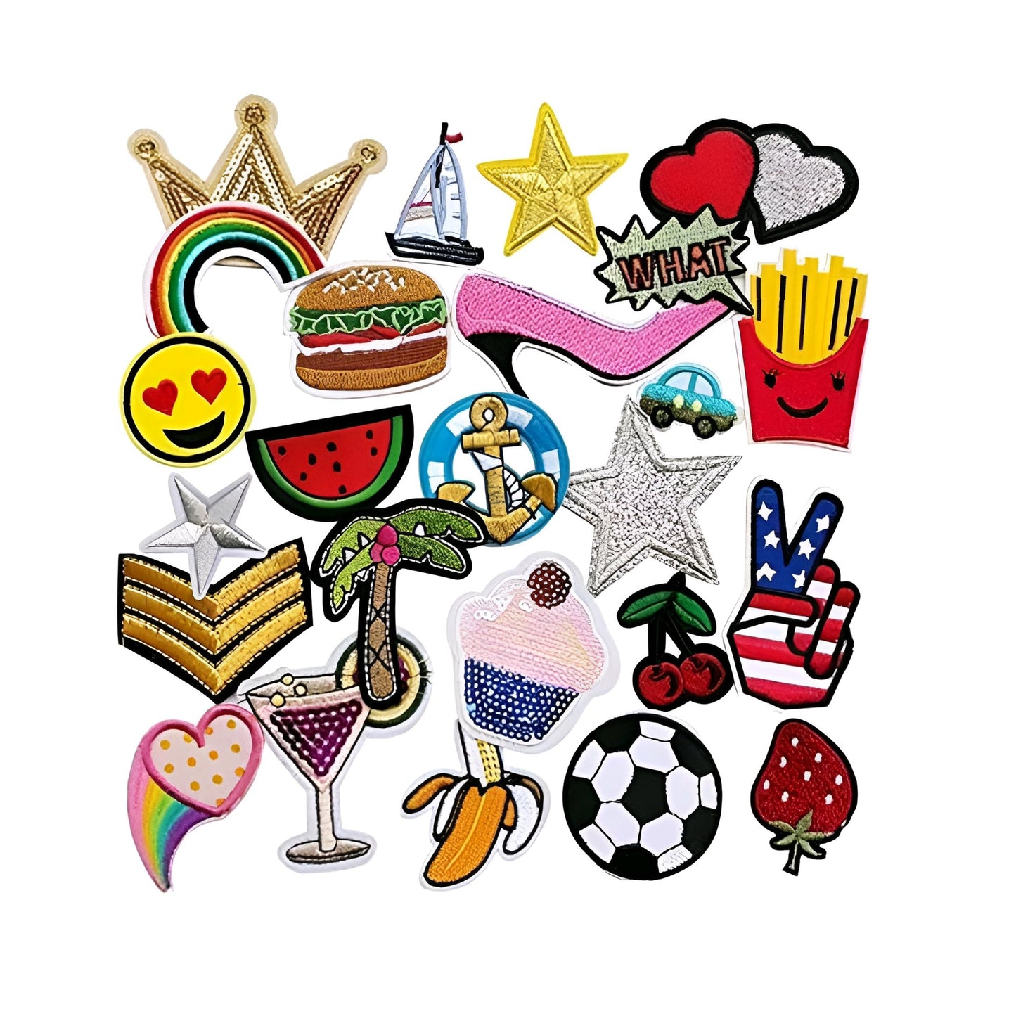 25pcs Random Assorted Mix Lots Iron-on or Sew-on Embroidered Patch Motif Applique Patches Crown Star - Medaid International