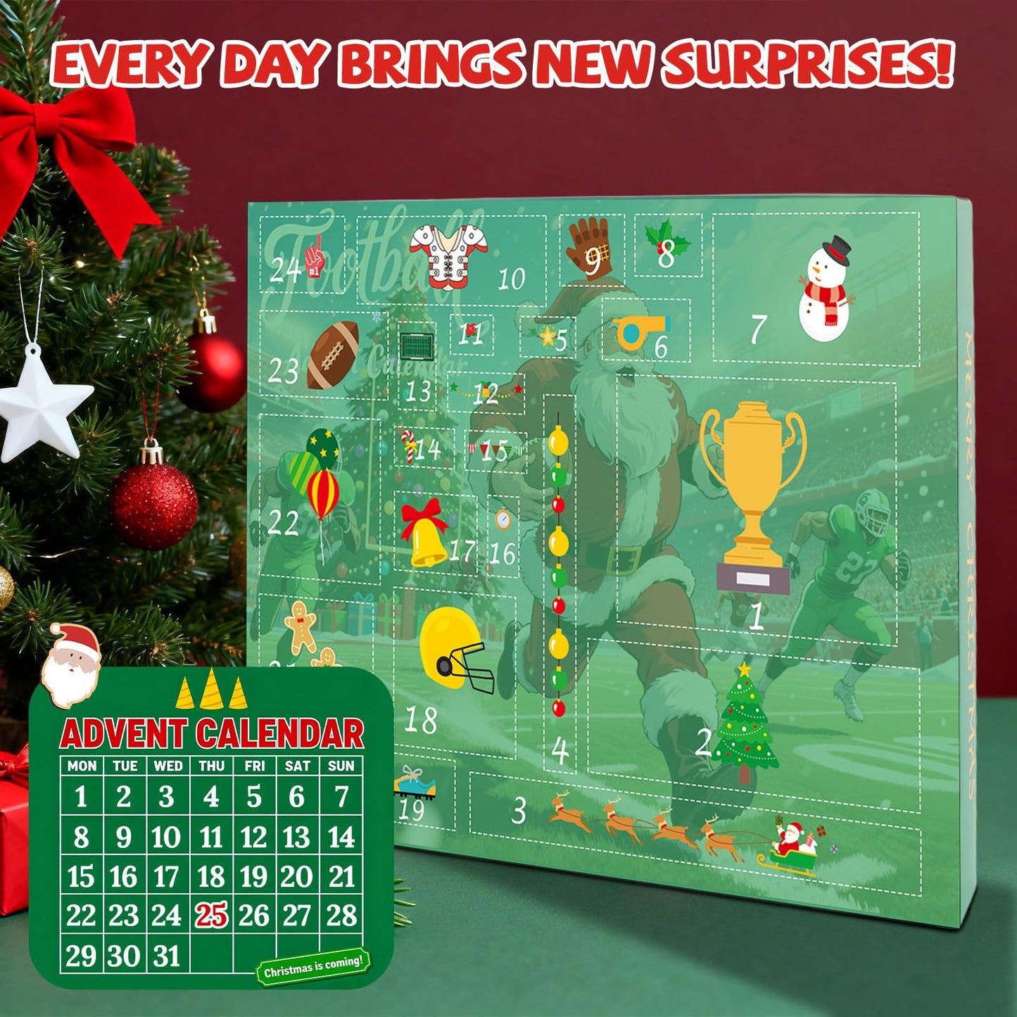 2025 Football Advent Calendar,24 Days of Christmas Countdown Rugby Advent Calendar Football Party Favor Set for Football Lover Teen Boys Girls Xmas Gifts - Medaid International