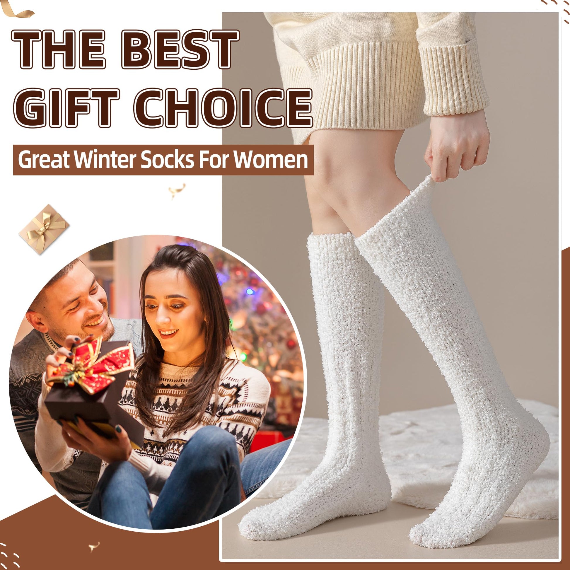 Velice Fuzzy Socks for Women 3 Pairs Knee High Fluffy Soft Warm Stocking Cozy Slipper Plush Winter Long Christmas Socks(Black/White/Grey) - Medaid International