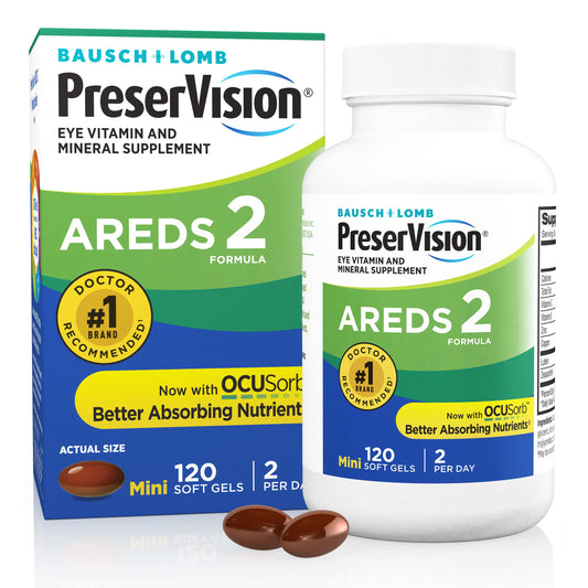 PreserVision AREDS 2 Eye Vitamins, #1 Eye Doctor Recommended Brand, Lutein and Zeaxanthin Supplement with Vitamin C, Vitamin E, Zinc, and Copper, 120 Softgels (Minigels) - Medaid International