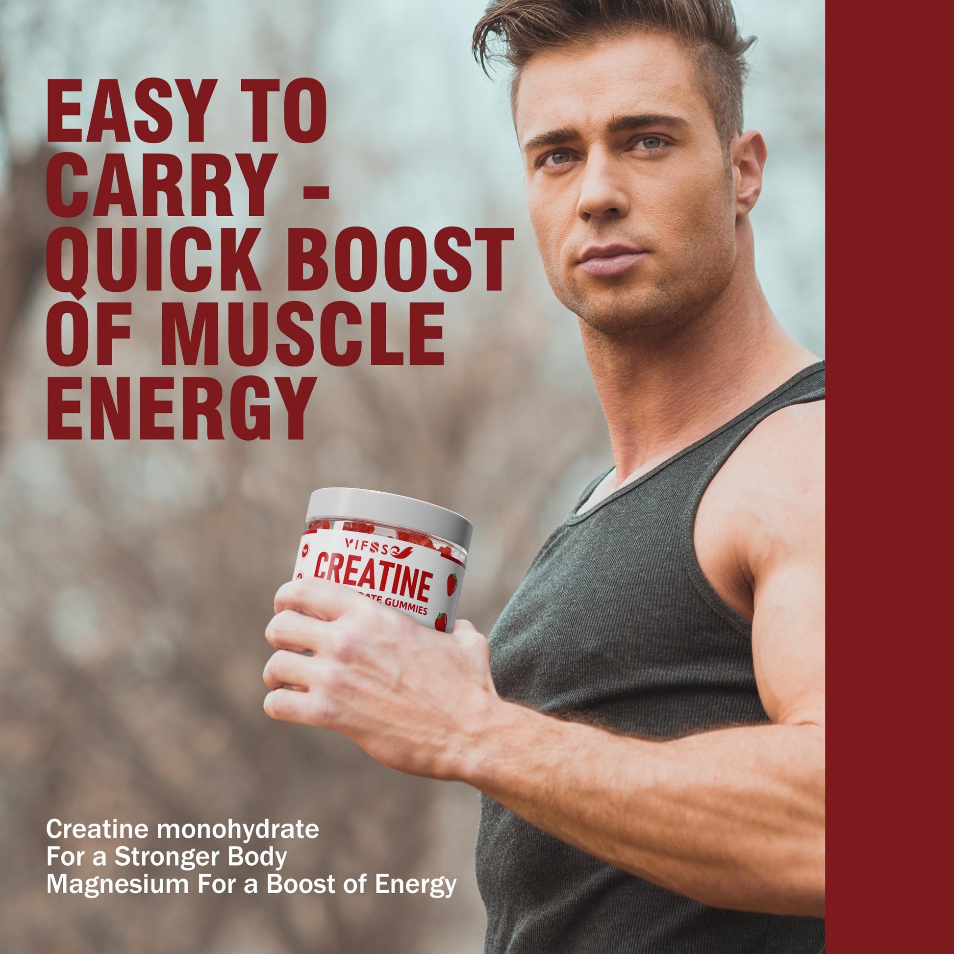 VIFSSG Creatine Monohydrate Gummies 5 g for Men & Women, 120 Sugar Free Gummies with 200 Mg Magnesium Glycinate, 200 Mg L-Threonate for Muscle Support, Energy Boost - Medaid International