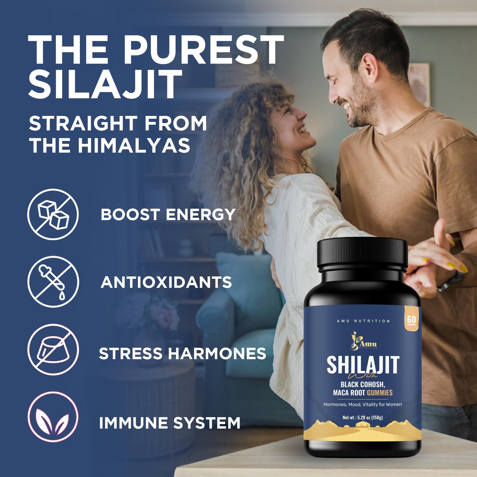 AMU NUTRITION Shilajit Gummies for Men & Women with Maca Root & Black Cohosh (60 Count (Pack of 1), Maca Root & Black Cohosh) - Medaid International