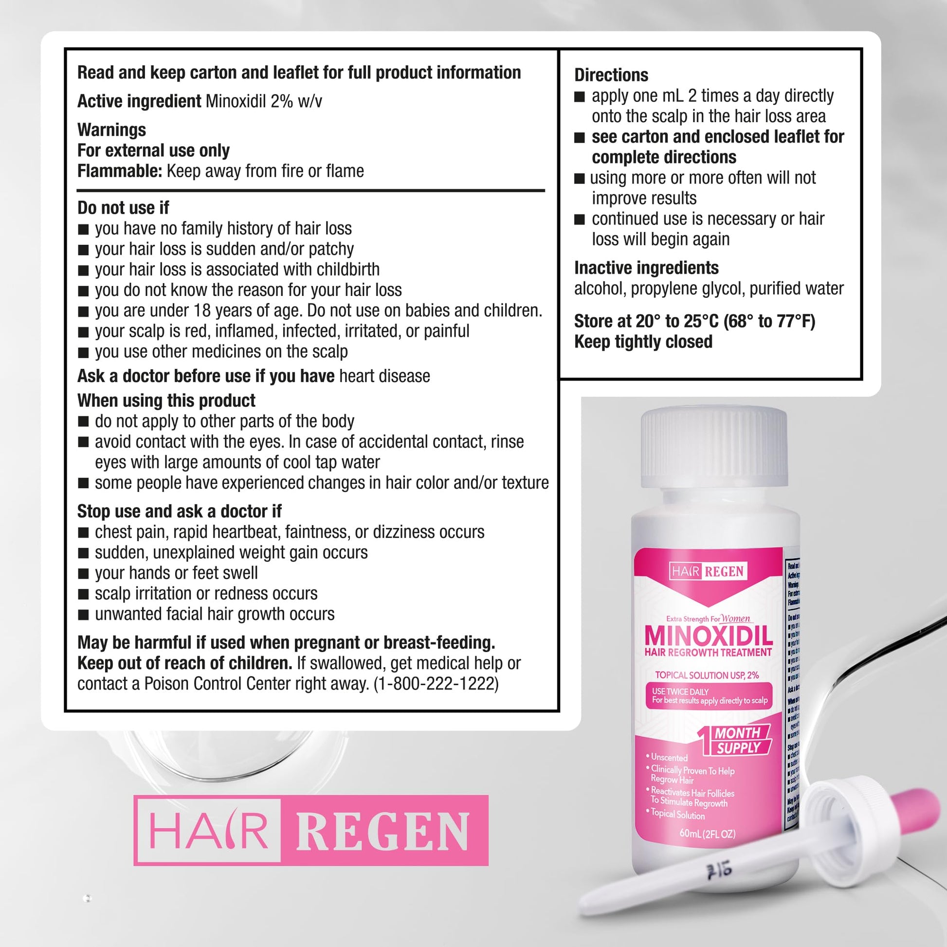Hair-Regen Advanced 2% Minoxidil For Women, Hair Regrowth Treatment for Thinning Hair, Hair Loss for Women,6 Month Supply, Minoxidil Topical Solution for Thicker Fuller Hair - Medaid International