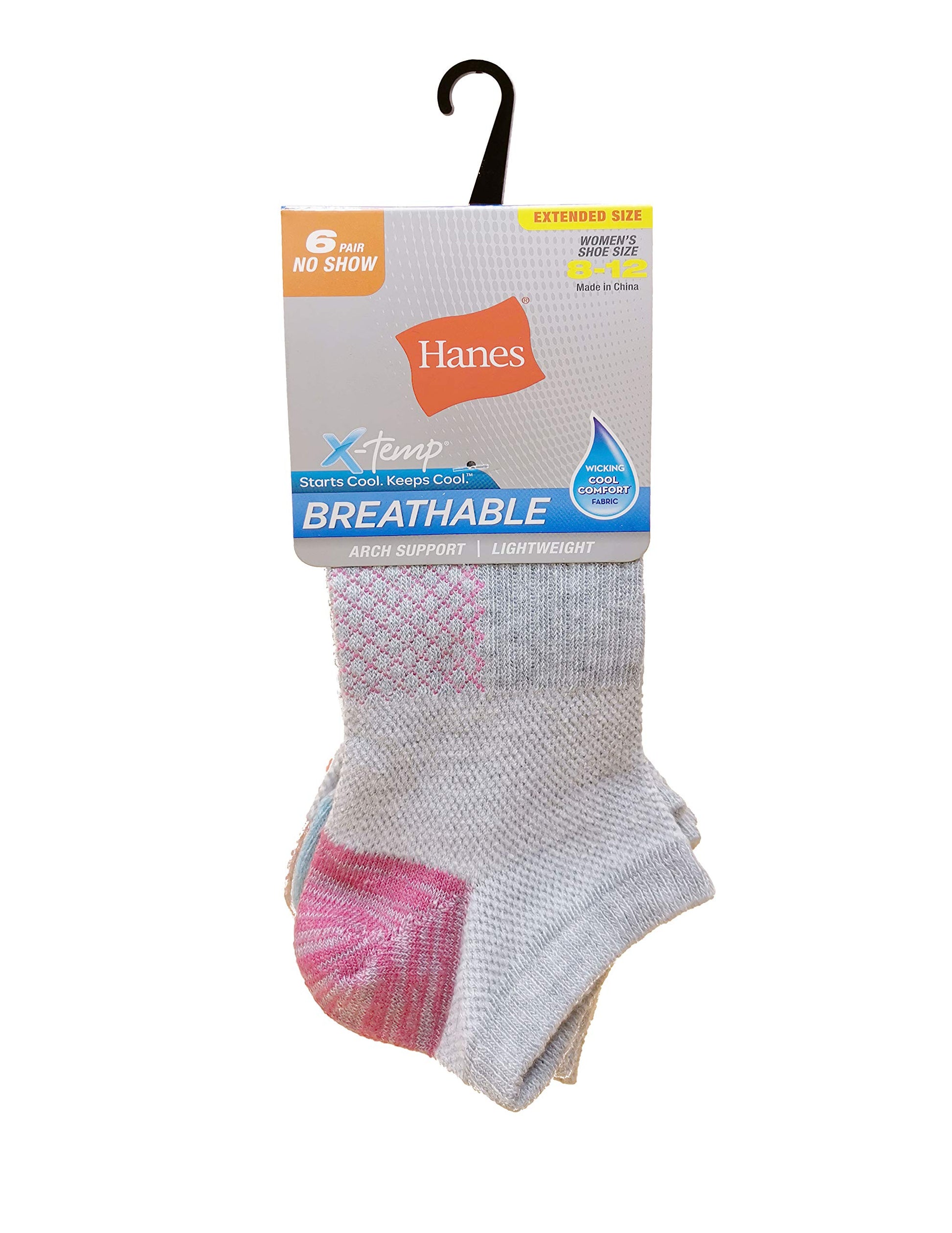 Hanes Shoe Size: 5-9 Women's, Lightweight Breathable Socks, Super No Show, 6-Pack, Pink/Grey, 4B3/6 - Medaid International