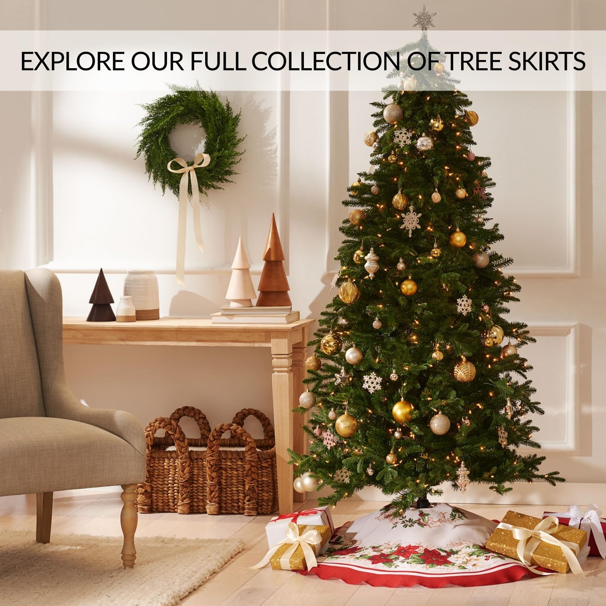 Elrene Home Fashions Stowe Tartan Plaid Cotton Blend Christmas Holiday Décor Tree Skirt, 48" Round, Green - Medaid International