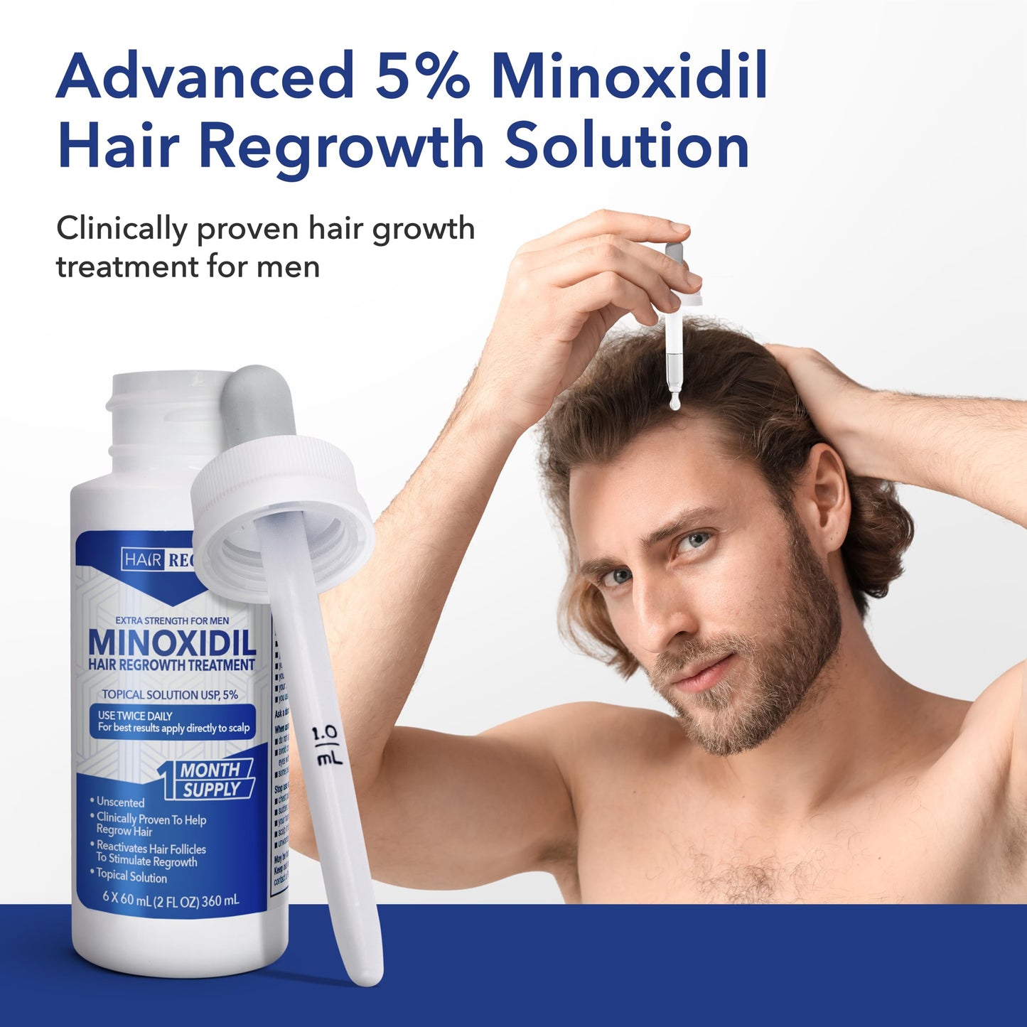 Hair-Regen Advanced 5% Minoxidil For Men Hair Regrowth Treatment for Thinning Hair - Hair Loss for Men - 6 Month Supply, Minoxidil Topical Solution So Thicker Fuller Hair Keeps Growing Amazing Results - Medaid International