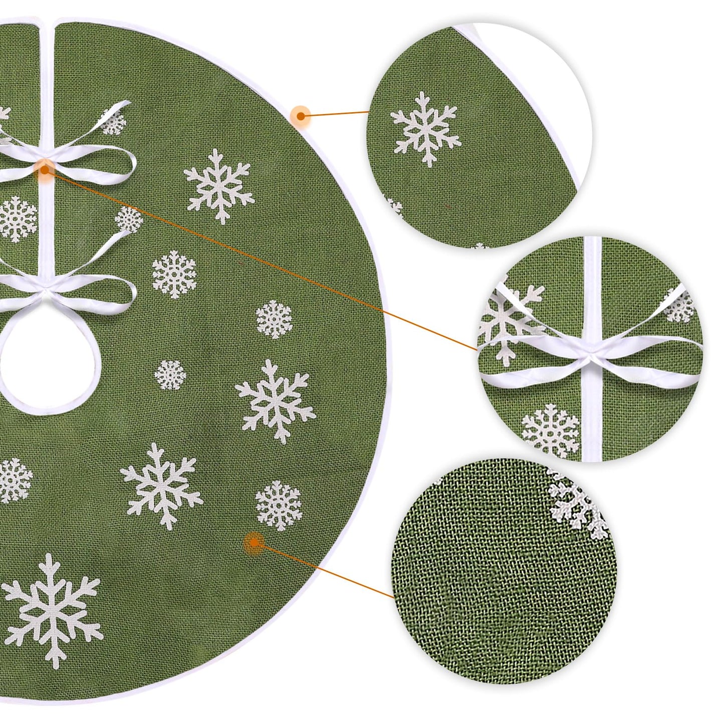 MACTING Christmas Small Tree Skirt, 30 Inch Green Burlap Tree Mat with White Snowflake Printed for 5FT Xmas Tree Farmhouse Holiday Party Indoor Home Decorations - Medaid International