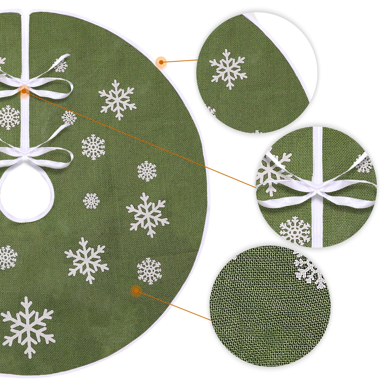 MACTING Christmas Small Tree Skirt, 30 Inch Green Burlap Tree Mat with White Snowflake Printed for 5FT Xmas Tree Farmhouse Holiday Party Indoor Home Decorations - Medaid International
