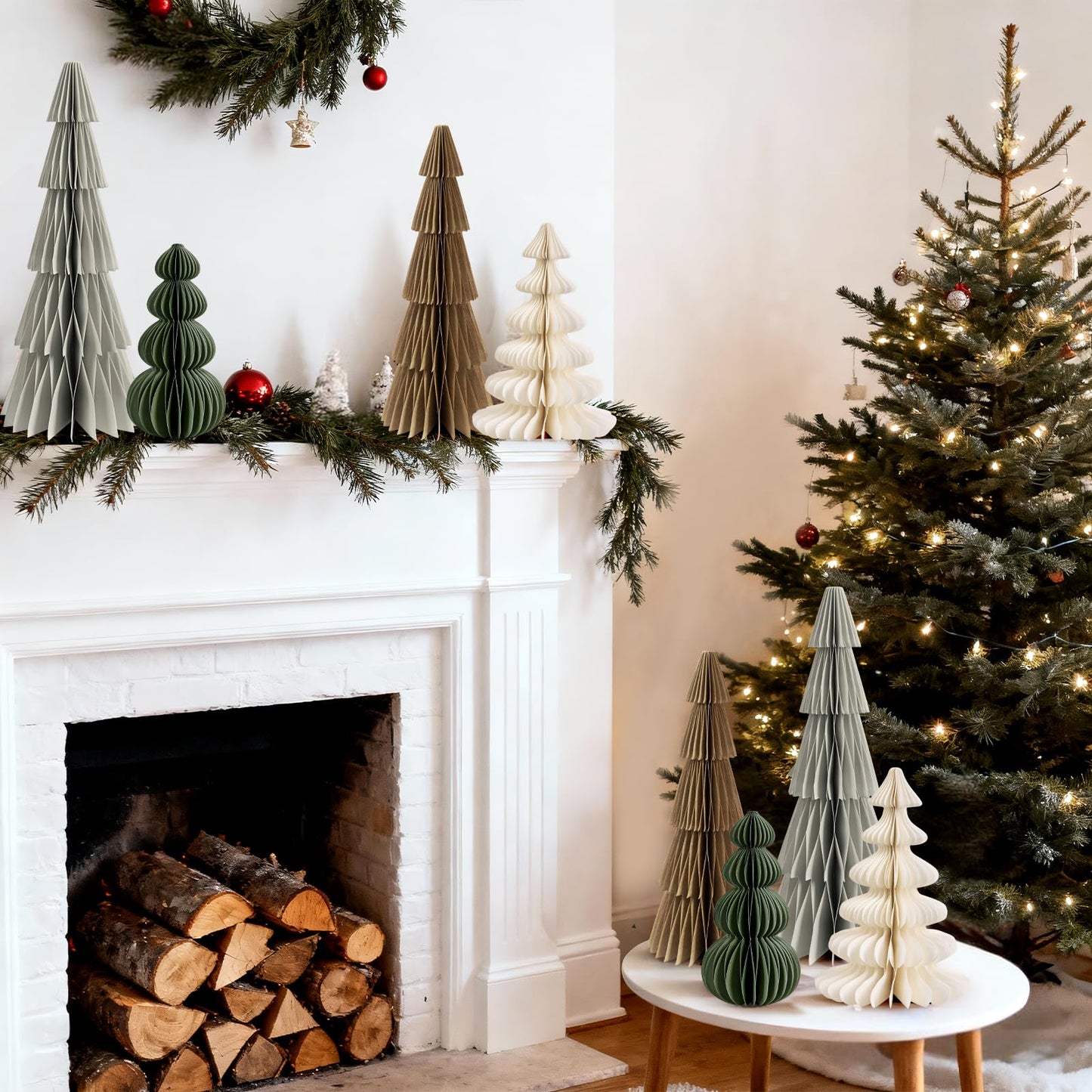 8PCS Paper Christmas Tree, Neutral Christmas Honeycomb Centerpieces, 3D Minimalist Paper Trees Table Decorations for Home Xmas Holiday Party Decor(Gray, Brown, White, Green) - Medaid International