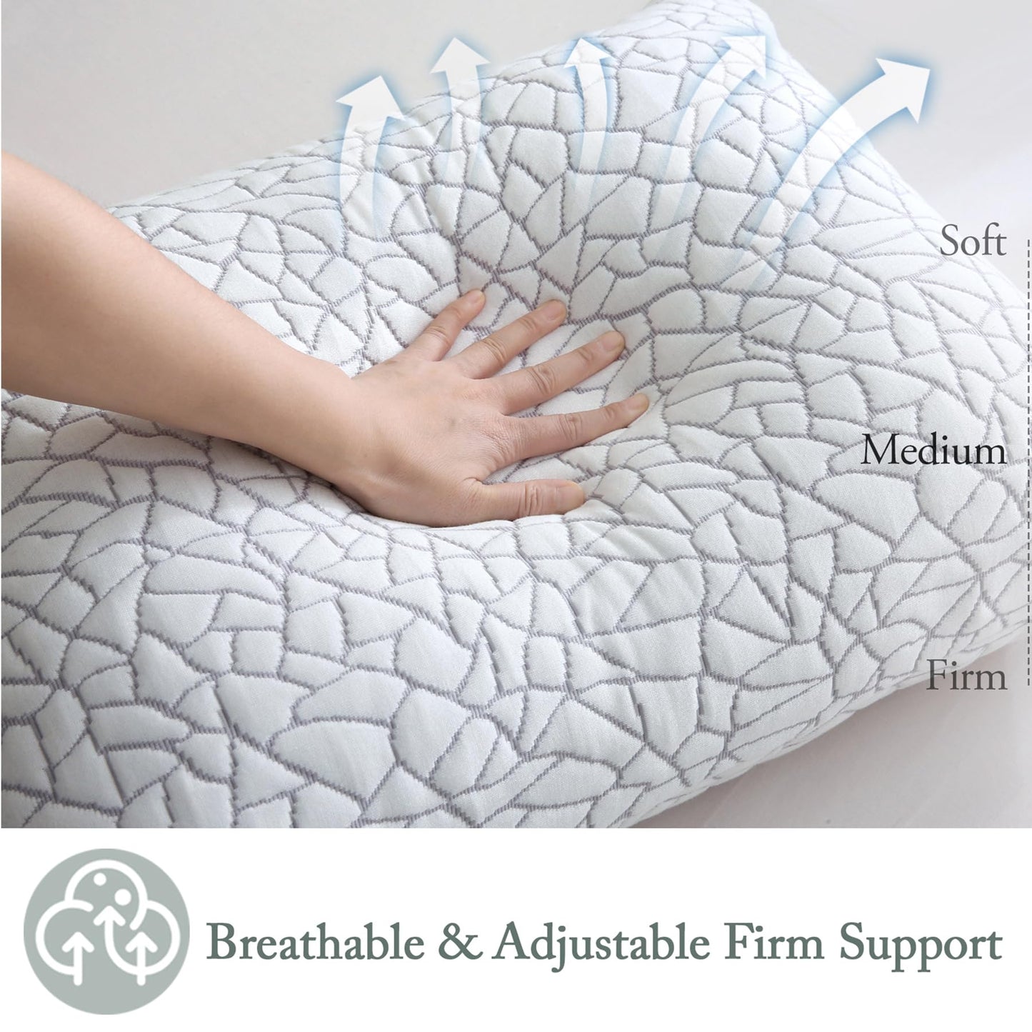 BPC Premium Rayon Derived from Bamboo Pillows Queen Size Set of 2 - Adjustable Shredded Memory Foam Pillow with Removable Cover Firm Pillow for Side Stomach and Back Sleepers, CertiPUR-US - Medaid International