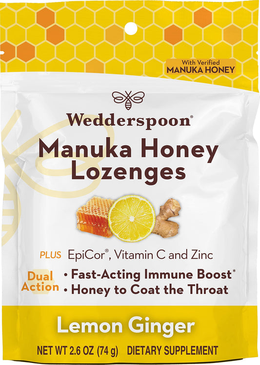 Wedderspoon Manuka Honey Immunity Lozenges, Lemon Ginger, 2.6 Oz (Pack of 1), Genuine New Zealand Honey, Boost Immunity Within Two Hours - Medaid International