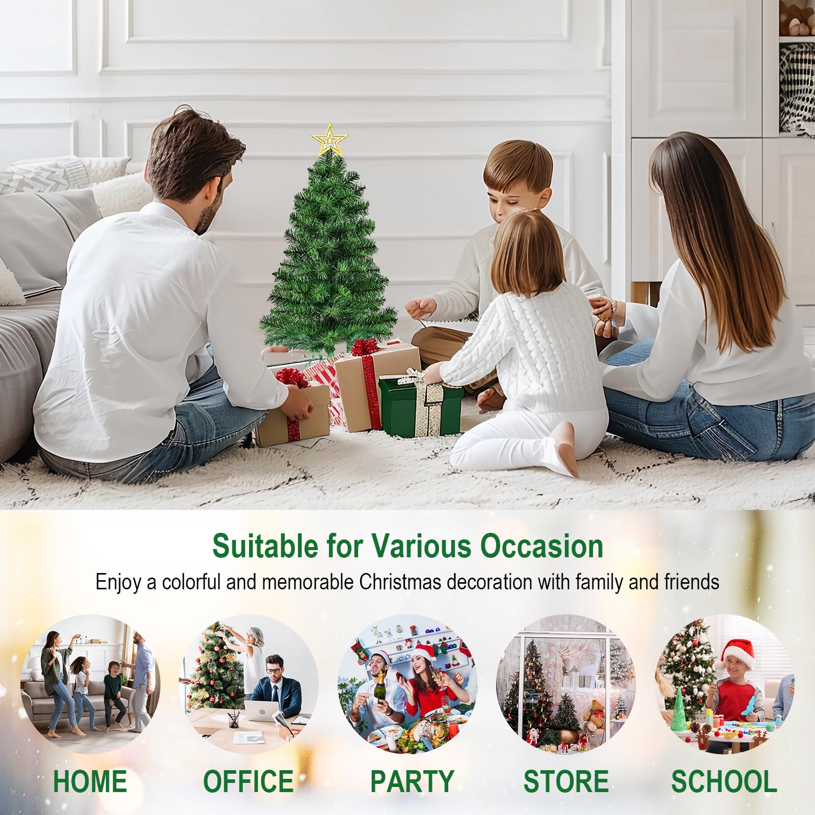 DUUDO 3FT Premium Hinged Artificial Holiday Small Mini Christmas Tree for Tabletop,Home, Office, Indoor and Outdoor Holiday Decoration,Easy Assembly Metal Hinges & Foldable Base - Medaid International