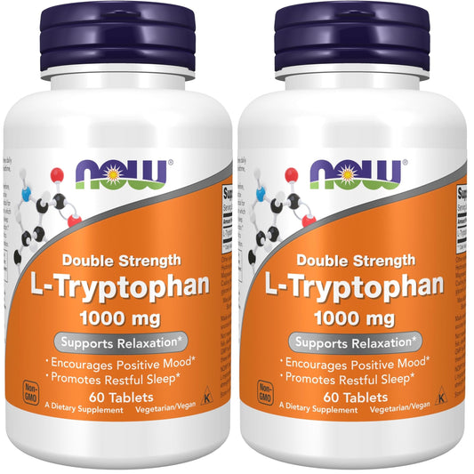 NOW Supplements, L-Tryptophan 1,000 mg, Double Strength, Encourages Positive Mood*, Supports Relaxation*, 60 Tablets (Pack of 2) - Medaid International