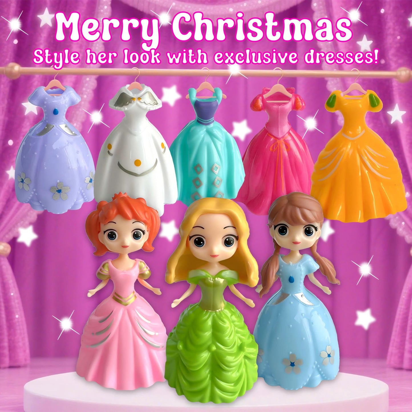 2025 Princess Advent Calendar - 24 Days of Deformation Christmas Surprises Toys, Holiday Countdown with 12 Dolls Figures & 12 Clothing Pieces, Fun Xmas Gift for Girls Teens Kids Party Favor - Medaid International