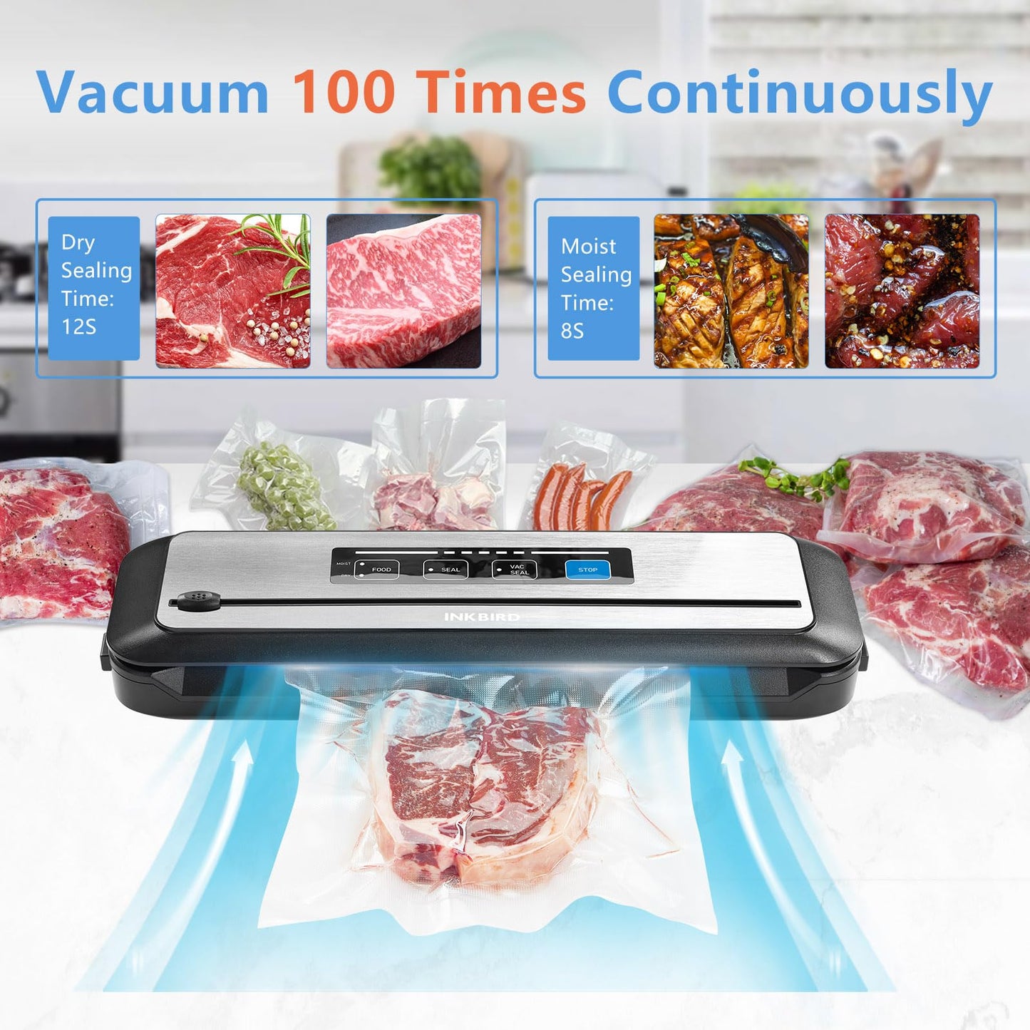 Inkbird Vacuum Sealer Machine with Starter Kit, Automatic PowerVac Air Sealing Machine for Food Preservation, Dry & Moist Sealing Modes,Built-in Cutter,Easy Cleaning Storage - Medaid International