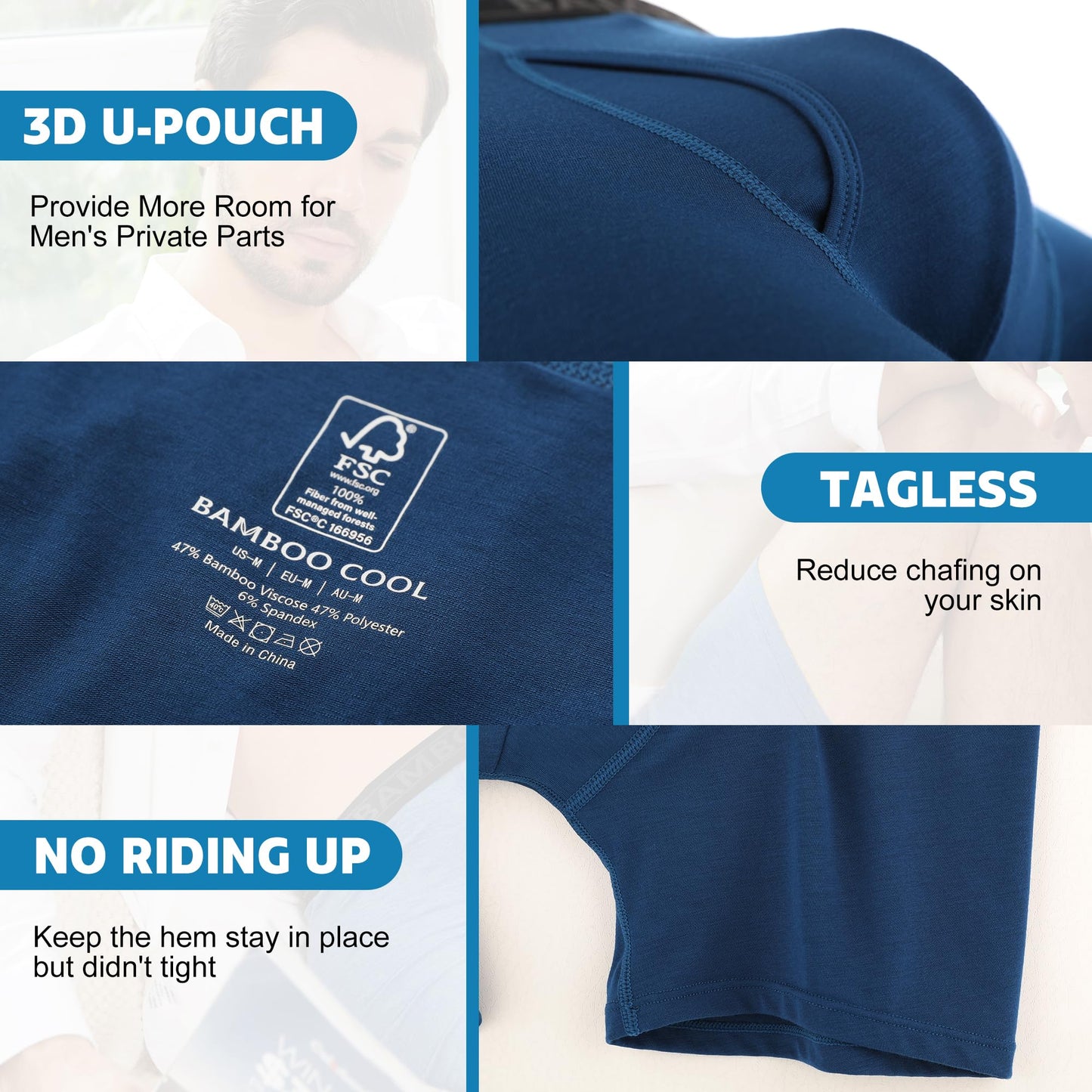 BAMBOO COOL Breathable Men's Underwear Modern Multipack Comfortsoft Moisture-Wicking Boxer Briefs 6 Pack M - Medaid International