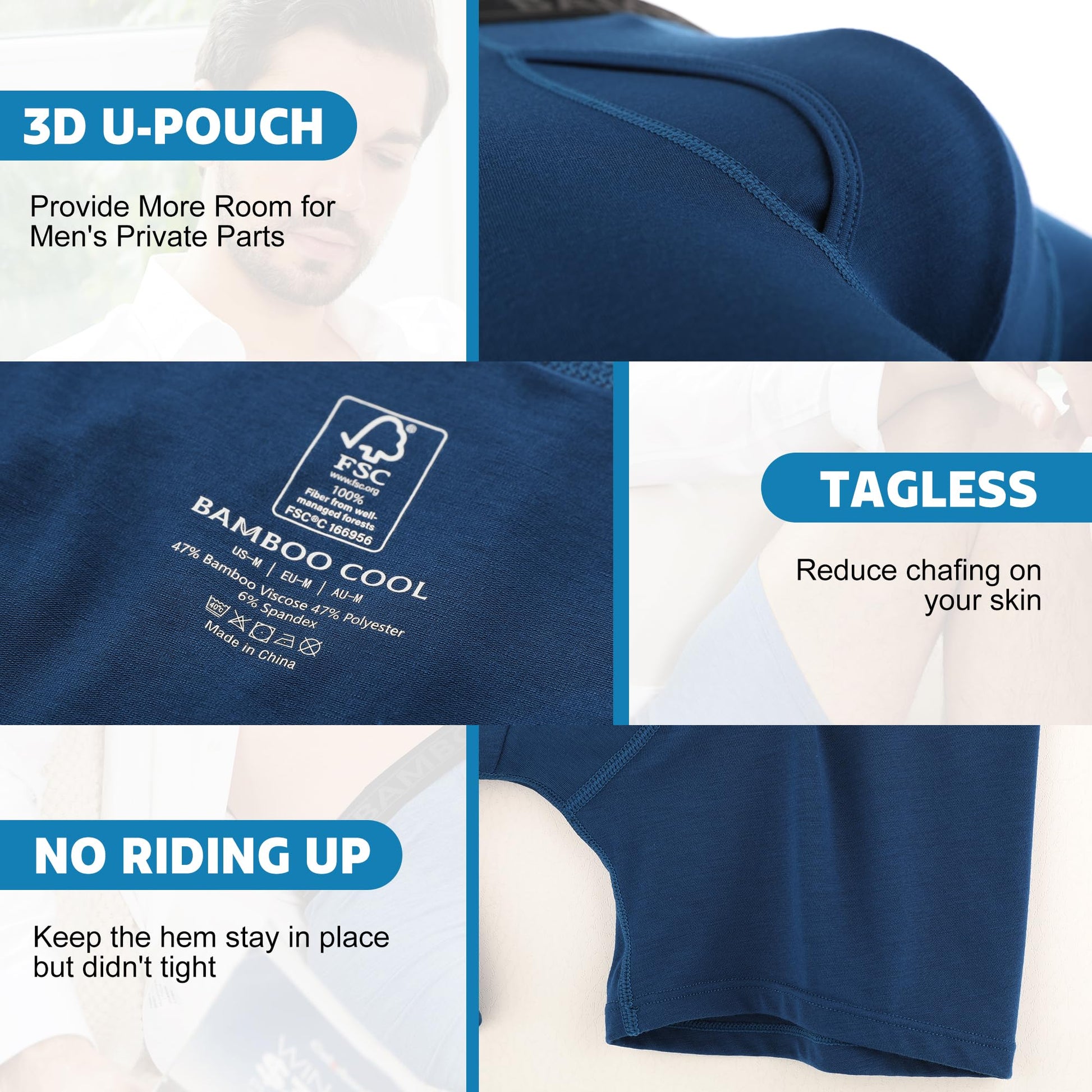 BAMBOO COOL Breathable Men's Underwear Modern Multipack Comfortsoft Moisture-Wicking Boxer Briefs 6 Pack M - Medaid International