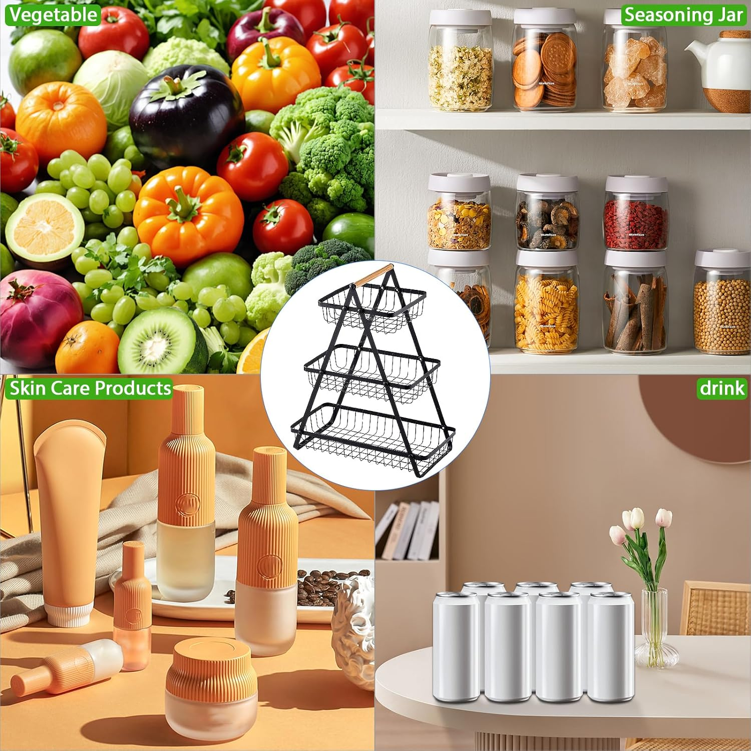 3 Tier Countertop Iron Storage Basket - Medaid International