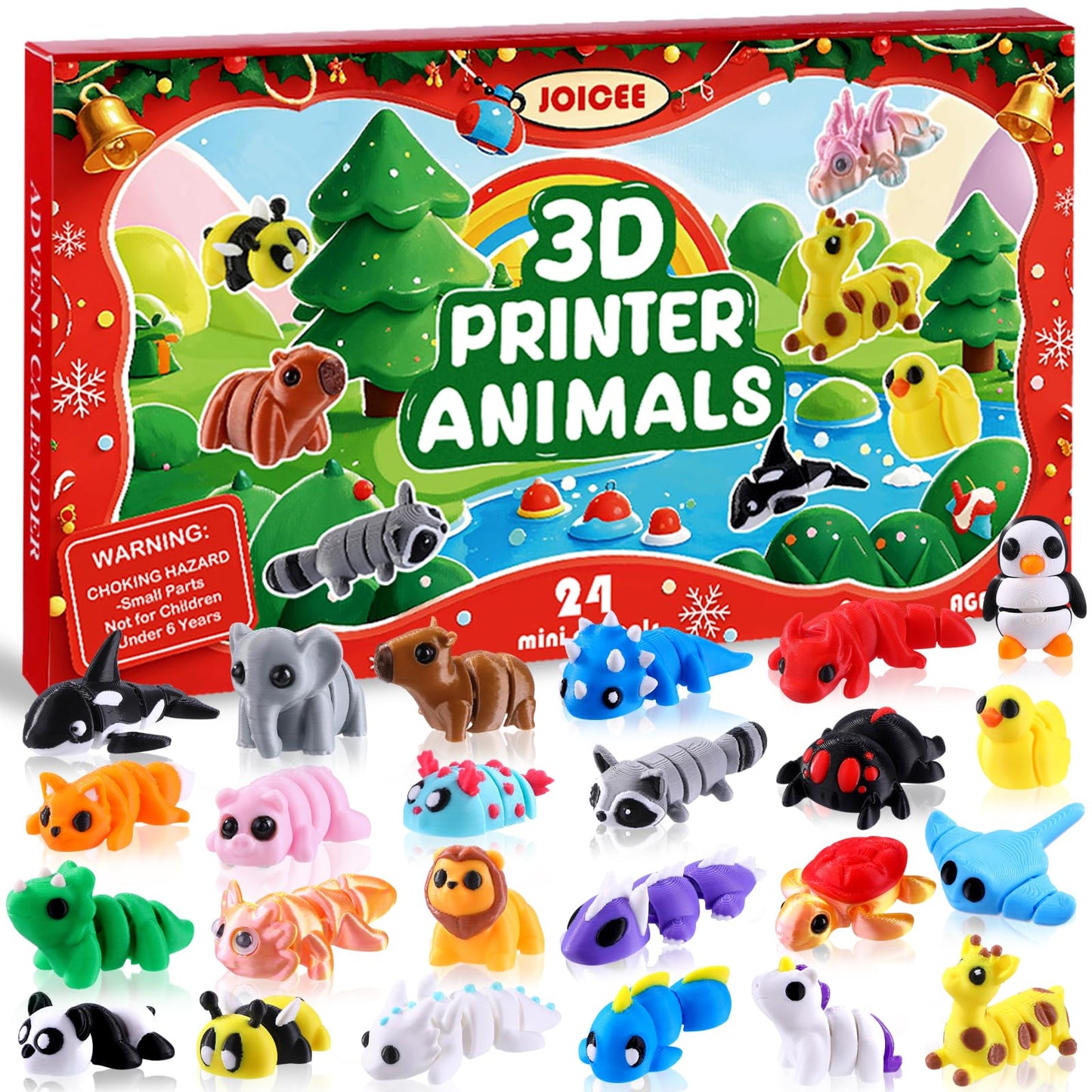 JOICEE 2025 Christmas Advent Calendar with Mini 3D Print Animals, 24 Days Mini Animal Figurines Toys Set Xmas Articulated Flexible Fidget Gifts for Kids Boys Girls Christmas Party Favors - Medaid International