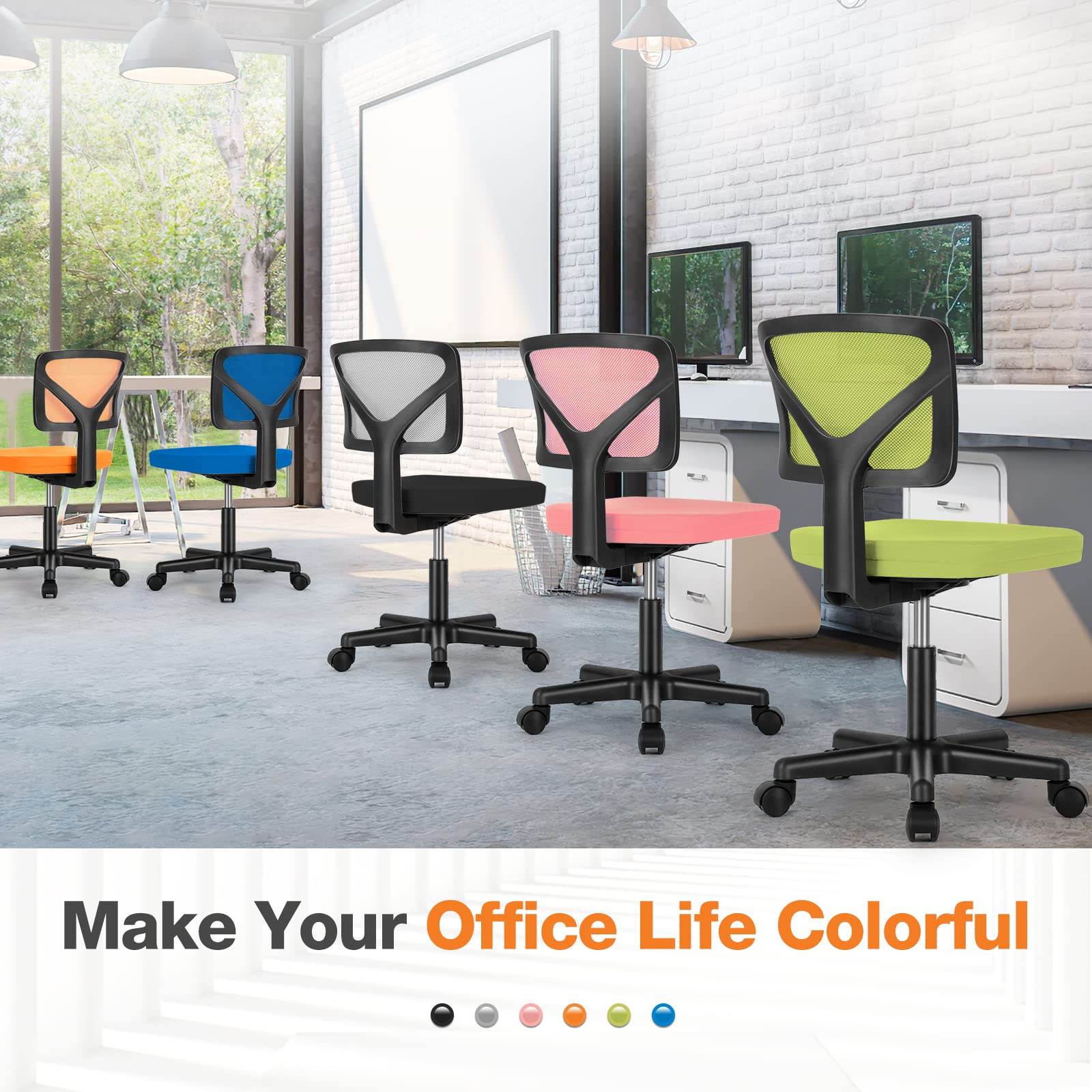 Sweetcrispy Office Computer Desk Chair, Ergonomic Low-Back Mesh Rolling Work Swivel Chairs with Wheels, Armless Comfortable Seat Lumbar Support for Home, Bedroom, Study, Student, Adults, Black - Medaid International