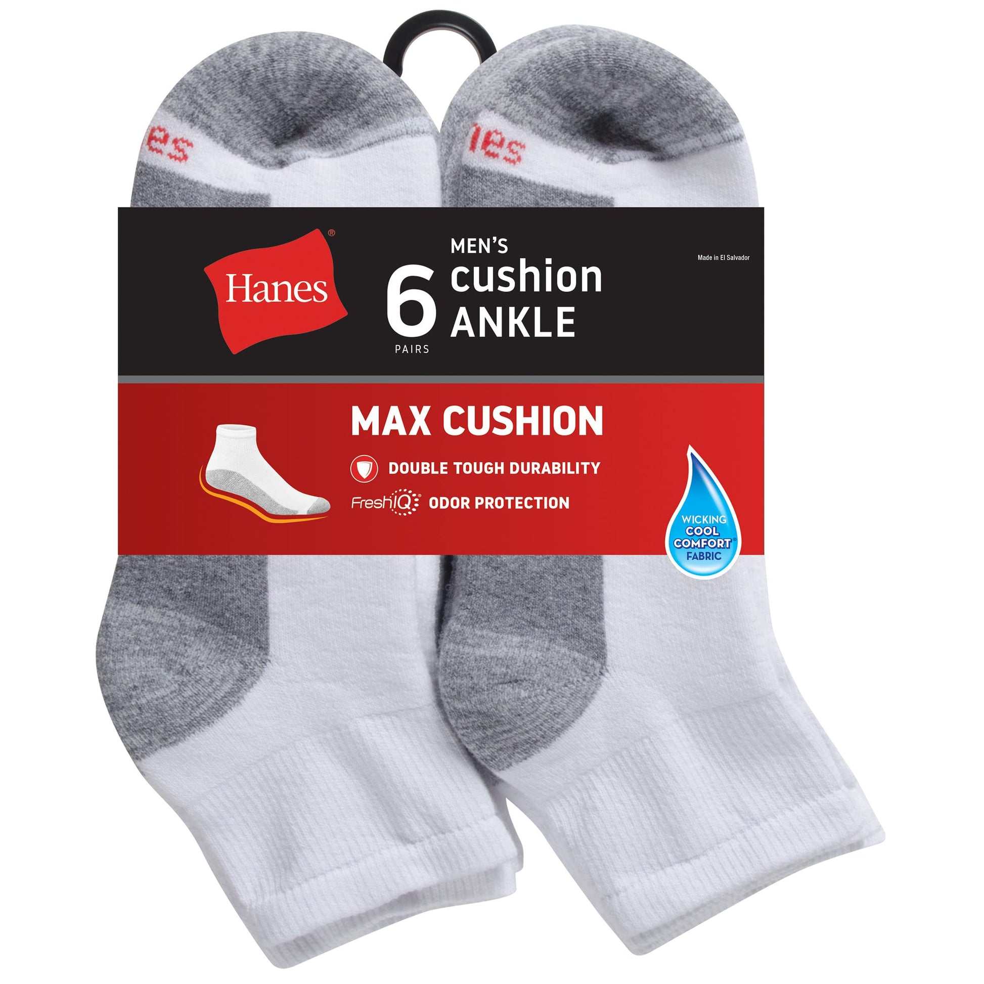 Hanes mens Hanes Men's Max Cushion Ankle Socks, 6-pair Pack Casual Sock, White, 6 12 US - Medaid International