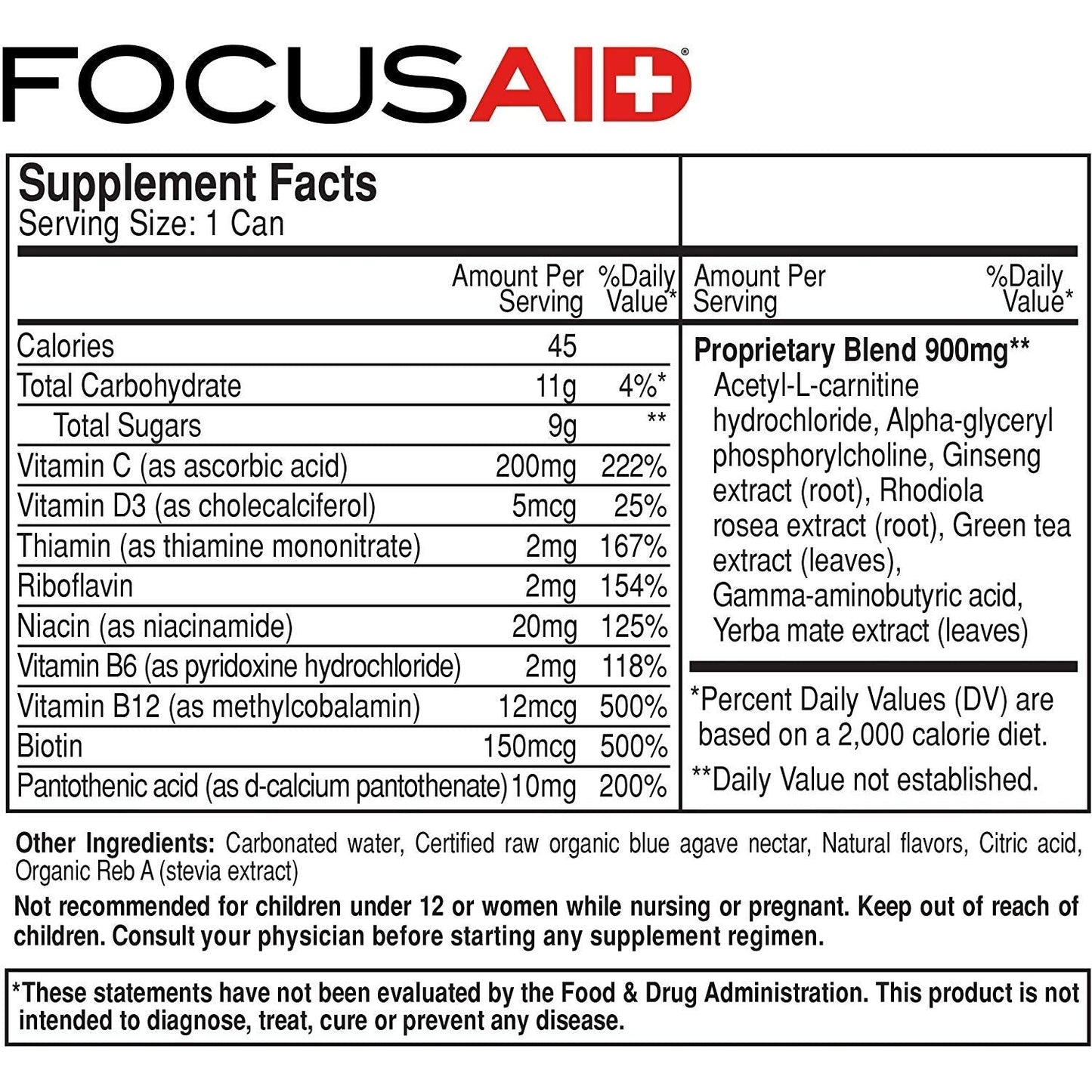 FOCUSAID Energy Blend | Nootropics Drink for Brain Fuel | Alpha-GPC, GABA, B-Complex, Yerba Mate, Green Tea | 100% Clean | 100mg Natural Caffeine - Medaid - Lebanon