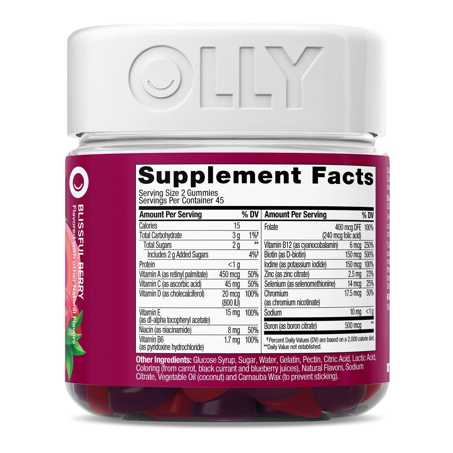 OLLY Women's Multivitamin Gummy, Vitamins A, D, C, E, Biotin, Folic Acid, Adult Chewable Vitamin, Berry Flavor, 45 Day Supply - 90 Count - Medaid International