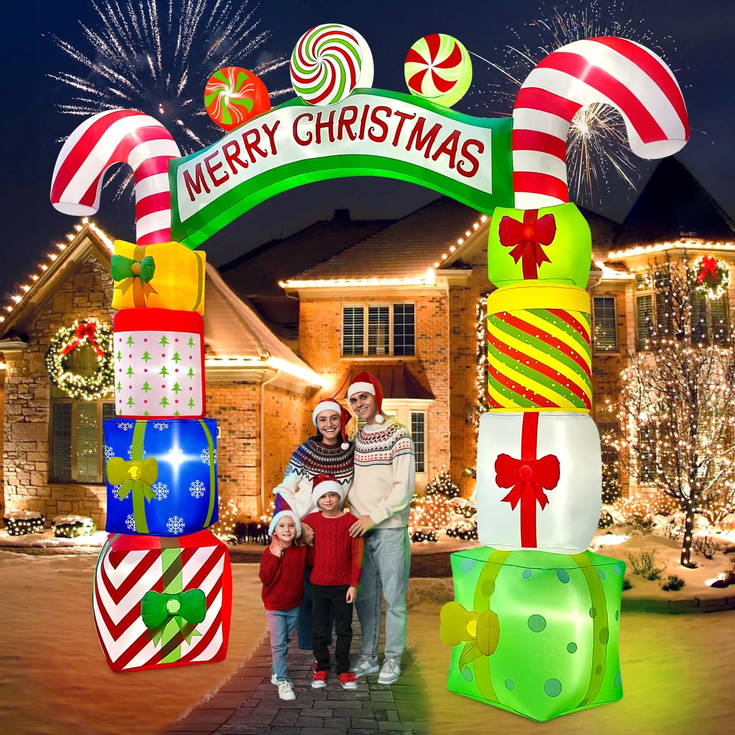 Kalolary 10 FT Christmas Inflatable Archway Gift Boxes, Xmas Arch Inflatable Blow Up Yard Outdoor Decorations Merry Christmas Giant Inflatables with Build-in Lights for Yard Garden Lawn Indoor Decor - Medaid International