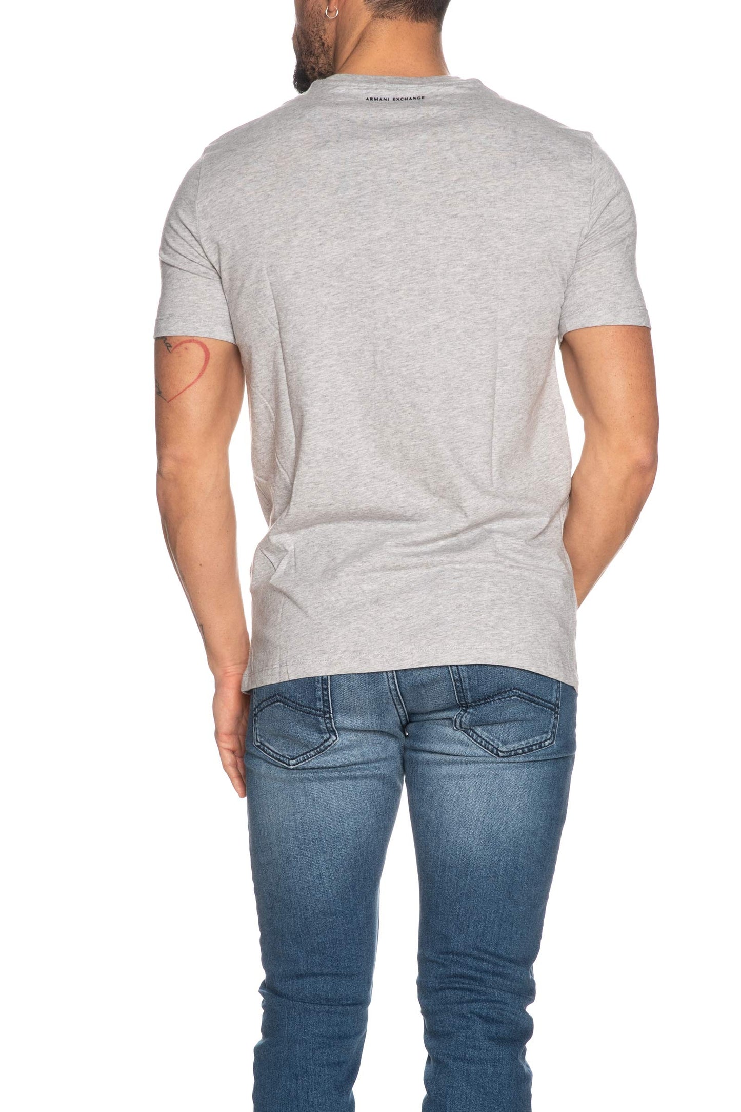 Armani Exchange Men's Crew Neck Logo Tee T Shirt Grid Logo, Heather Grey, X-Large - Medaid International