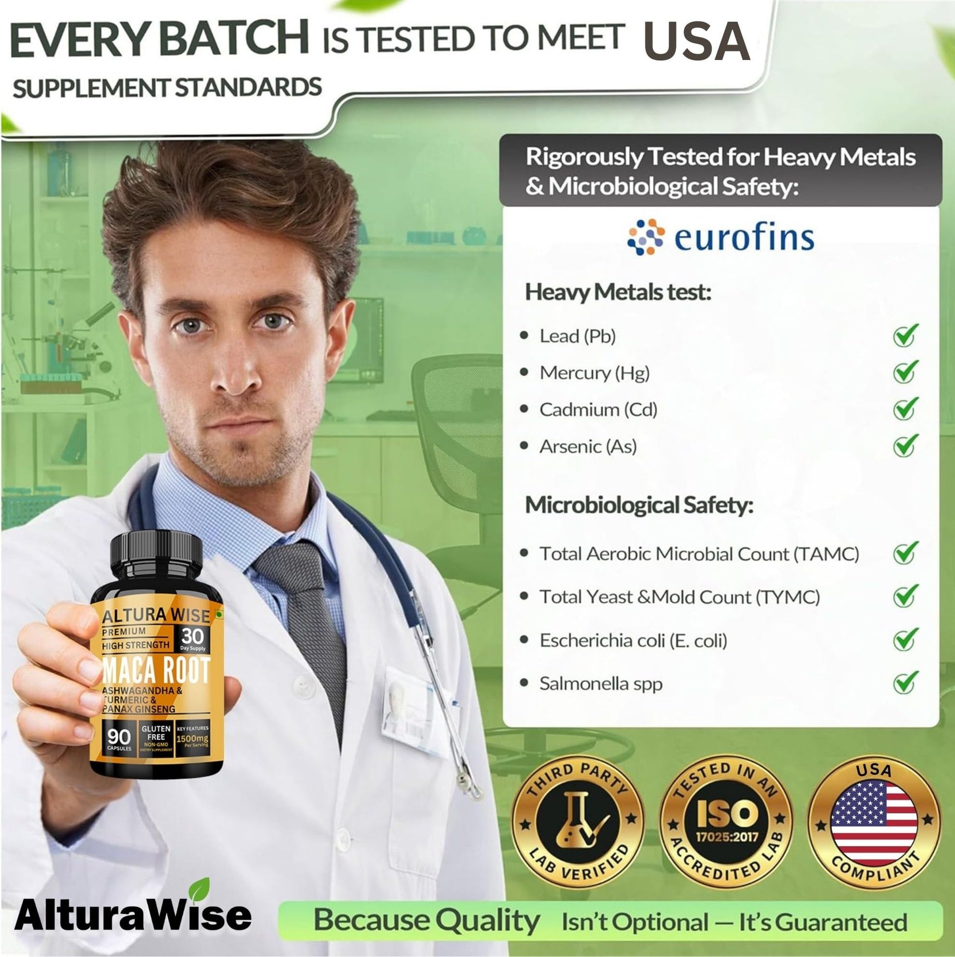 AlturaWise 5 in 1 Pure Maca Root Capsules for Men and Women | Maca Root Powder Capsules with Black + Red + Yellow Maca Root with ashwagandha, panax Ginseng Extract Supplement - 90 Vegan Pills - Medaid International