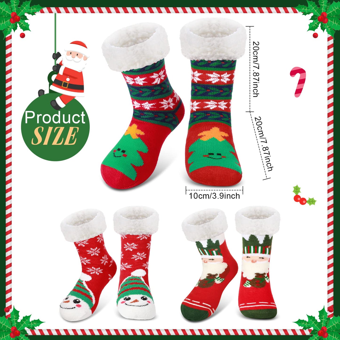 Sintege 3 Pairs Women Christmas Slipper Socks Winter Soft Warm Fuzzy Plush Cozy Fleece Lined Non Slip Christmas Socks Gifts(Fresh Style) - Medaid International