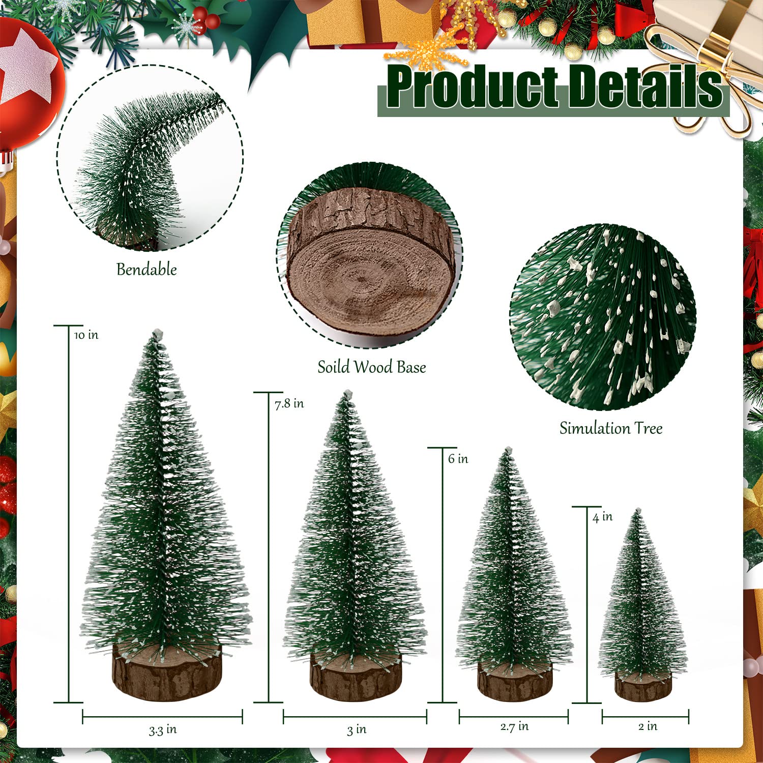 6pcs Mini Christmas Trees Decor, Artificial Bottle Brush Tabletop Trees, 4 Size Holiday Decoration for Xmas (Green) - Medaid International