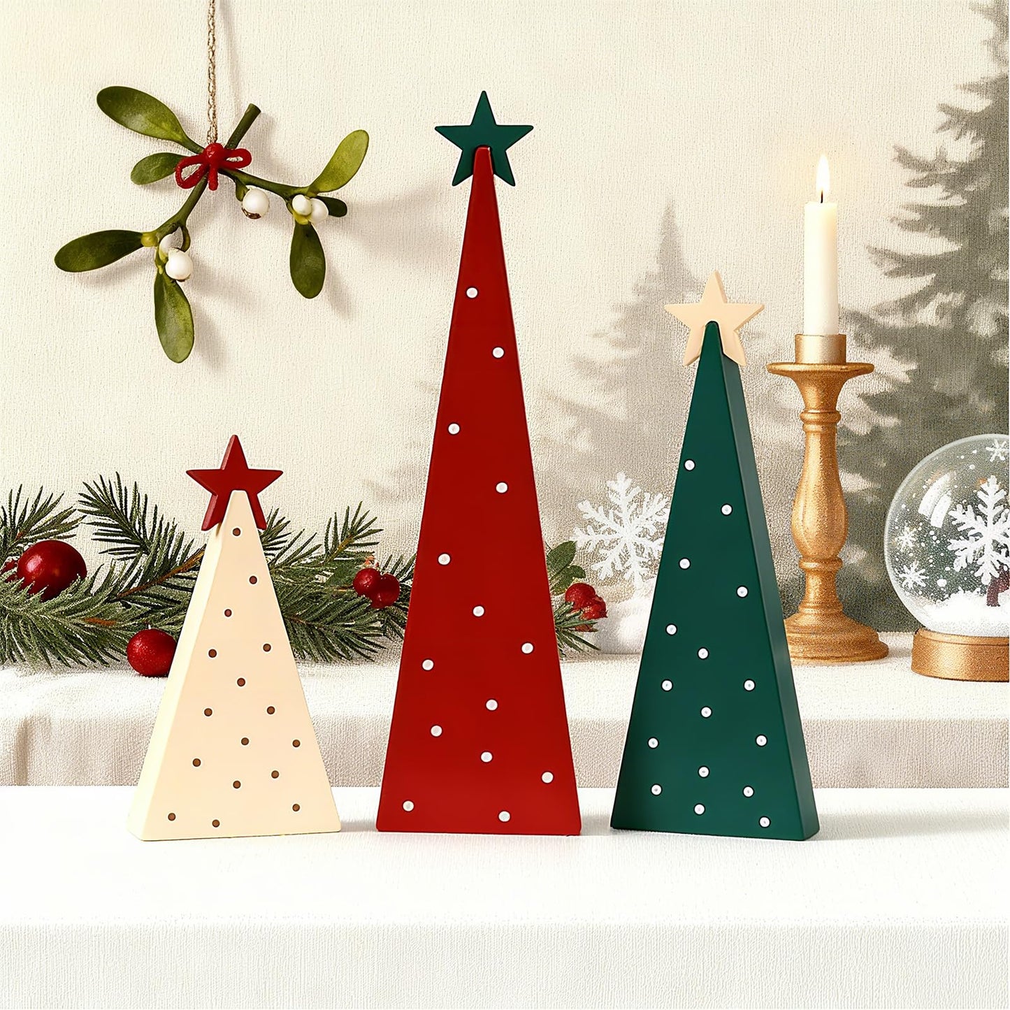 Christmas Decorations, 3 Piece Christmas Tree Set - Rustic Tiered Tray Centerpieces for Mantel, Shelf & Table, Freestanding Xmas Home Decor - Medaid International