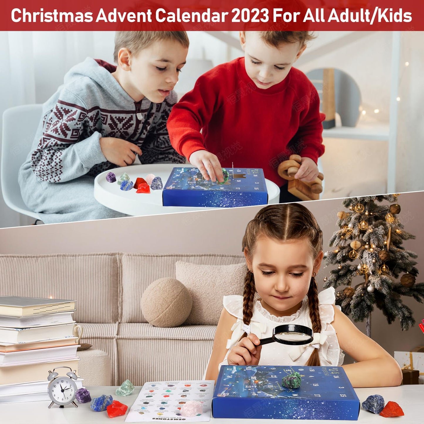JELMOK Advent Calendar 2024, 24 Days Natural Healing Crystal Gemstones Minerals & Fossils Advent Calendar Crystals Christmas Calendar Enthusiasts Rocks Collection for Xmas Girls Boys Kids Men Women (Blue) - Medaid International
