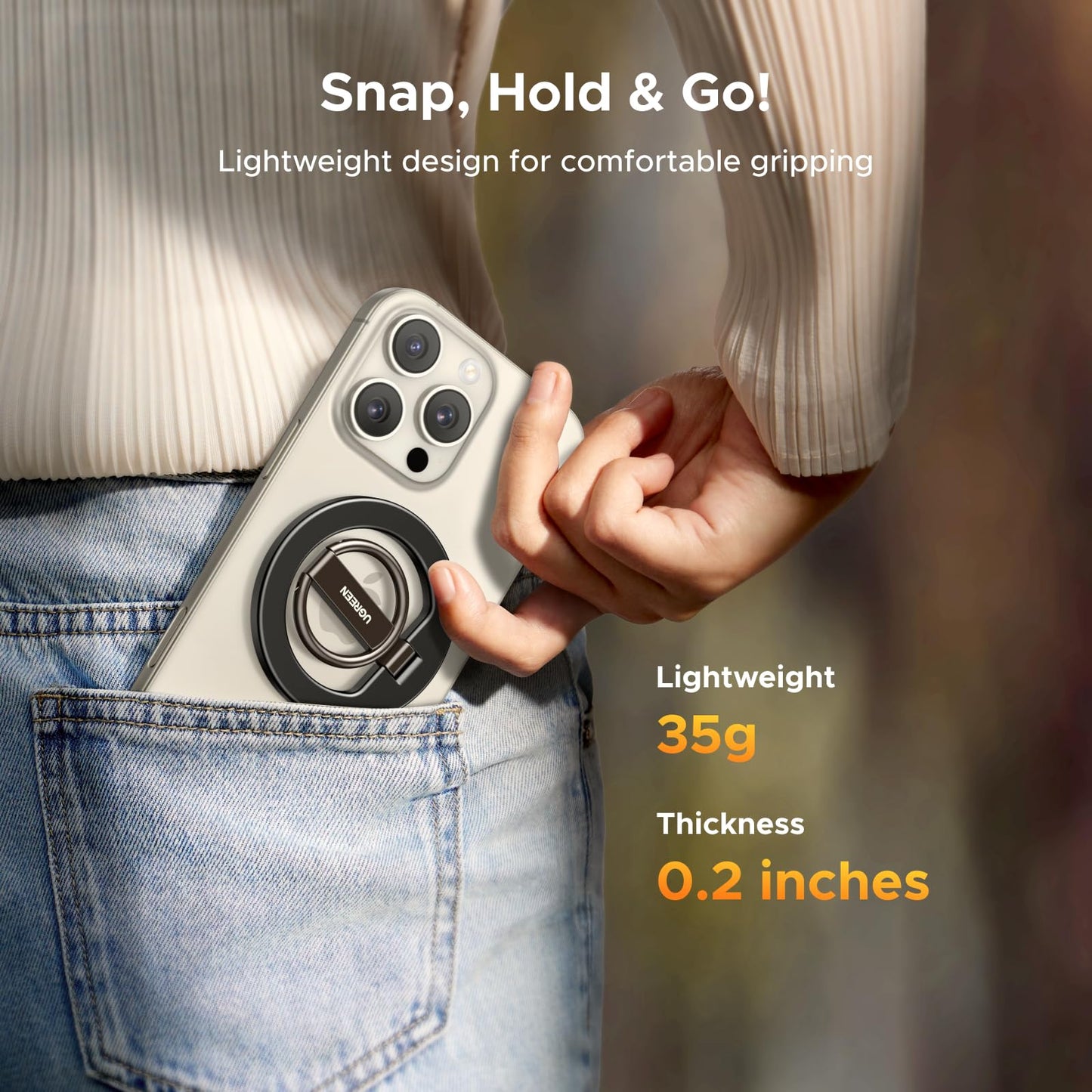 UGREEN Magnetic Phone Grip for MagSafe Phone Holder, Universal Strong Magnetic Ring Phone Stand Compatible with iPhone 17 Air 16 Pro 15 Pro Max 14 Plus 13 12, MagSafe Accessories - Medaid International