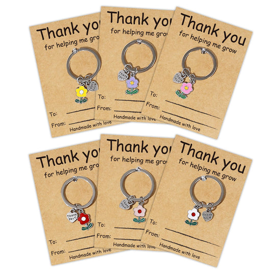 VERKUUY 6Pcs Teacher Appreciation Keychain Gifts in Bulk - Thank You for Helping Me Grow Keychain Teacher Day Christmas Gifts - Medaid International