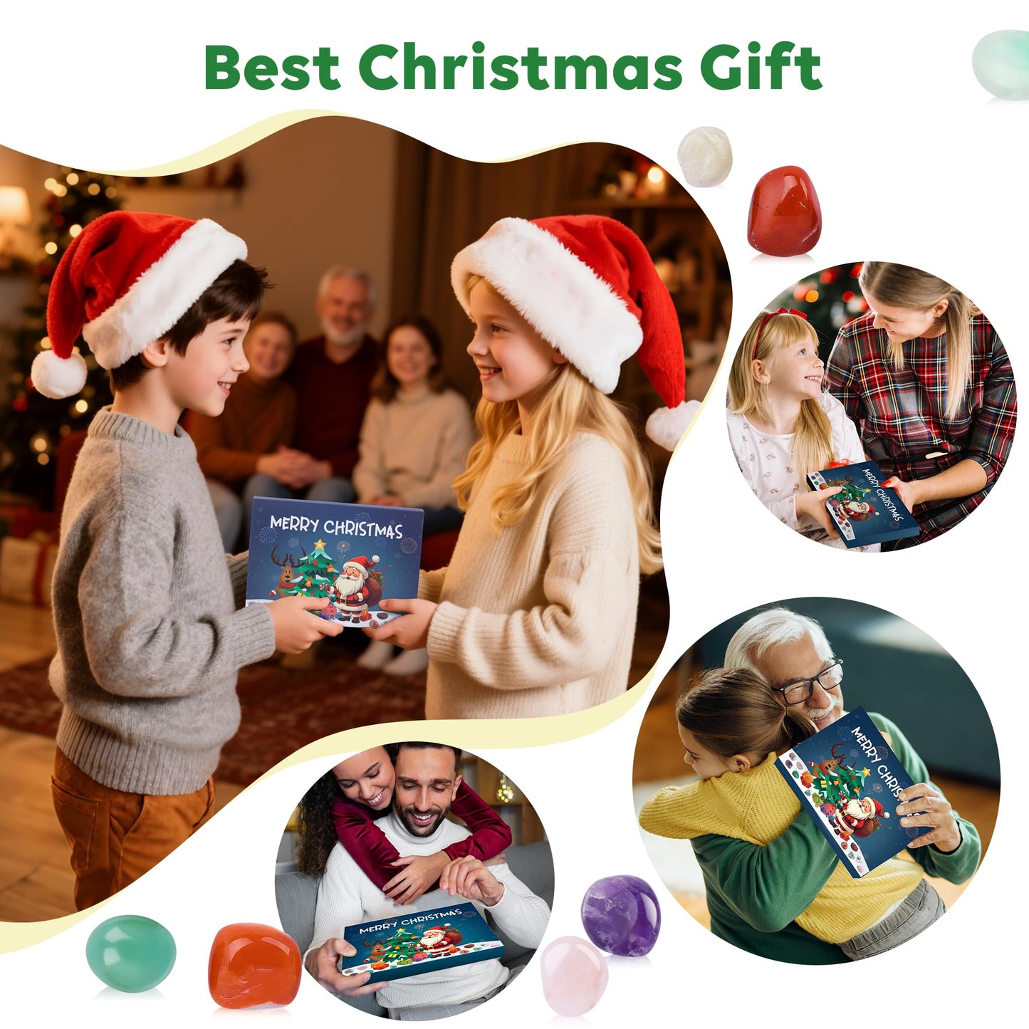 Crystal Advent Calendar 2025 for Kids, 24 Natural Gemstones & Healing Stones Advent Calendar with Geographic Gemstone Rocks and Minerals - Christmas Countdown Gift for Boys, Girls, Teens & Adults - Medaid International