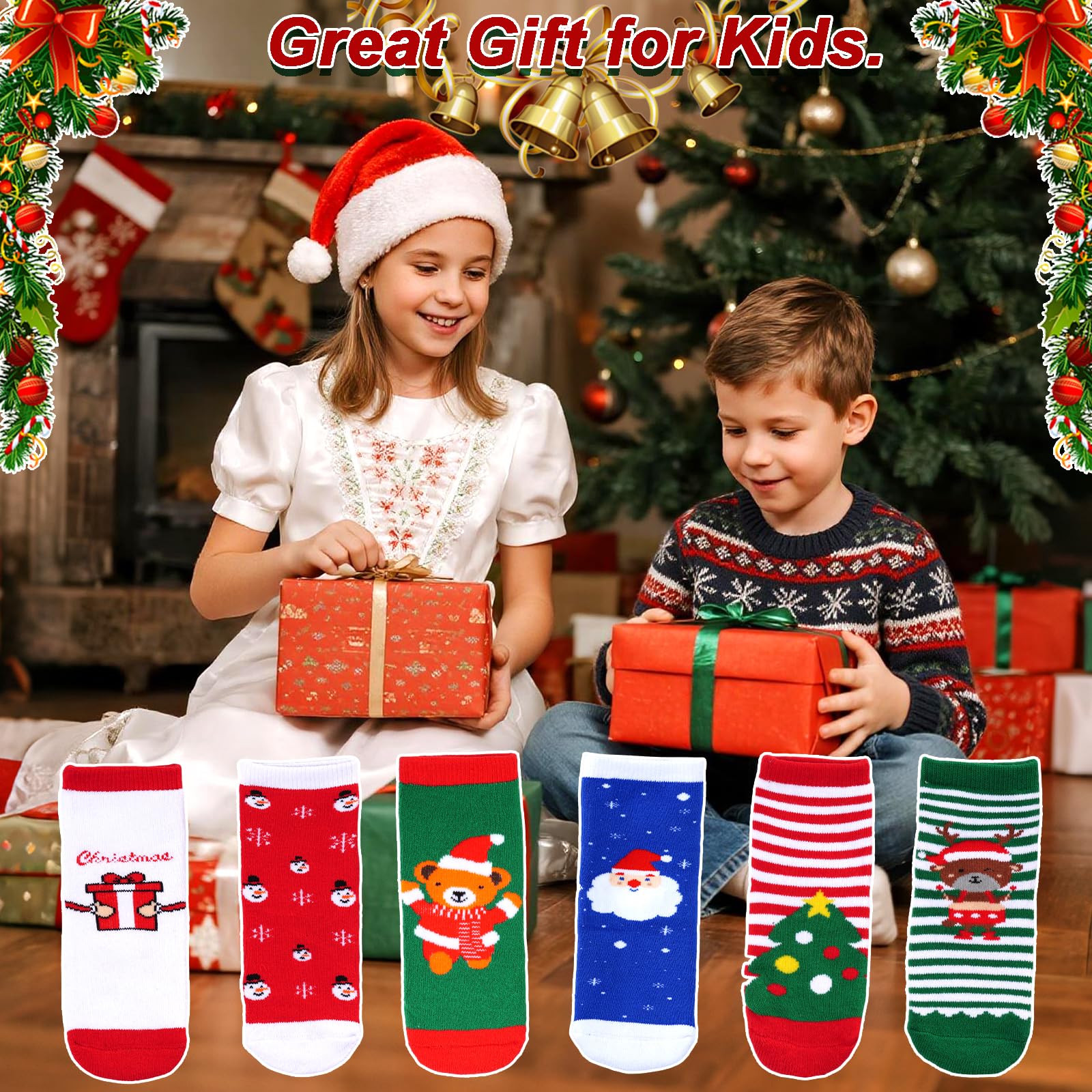 Nydotd 6 Pairs Kids Christmas Winter Socks Thick Cotton Warm Socks Thermal Crew Socks for Unisex Boys Girls Children Xmas Gift (US, Age, 7 Years, 10 Years) - Medaid International