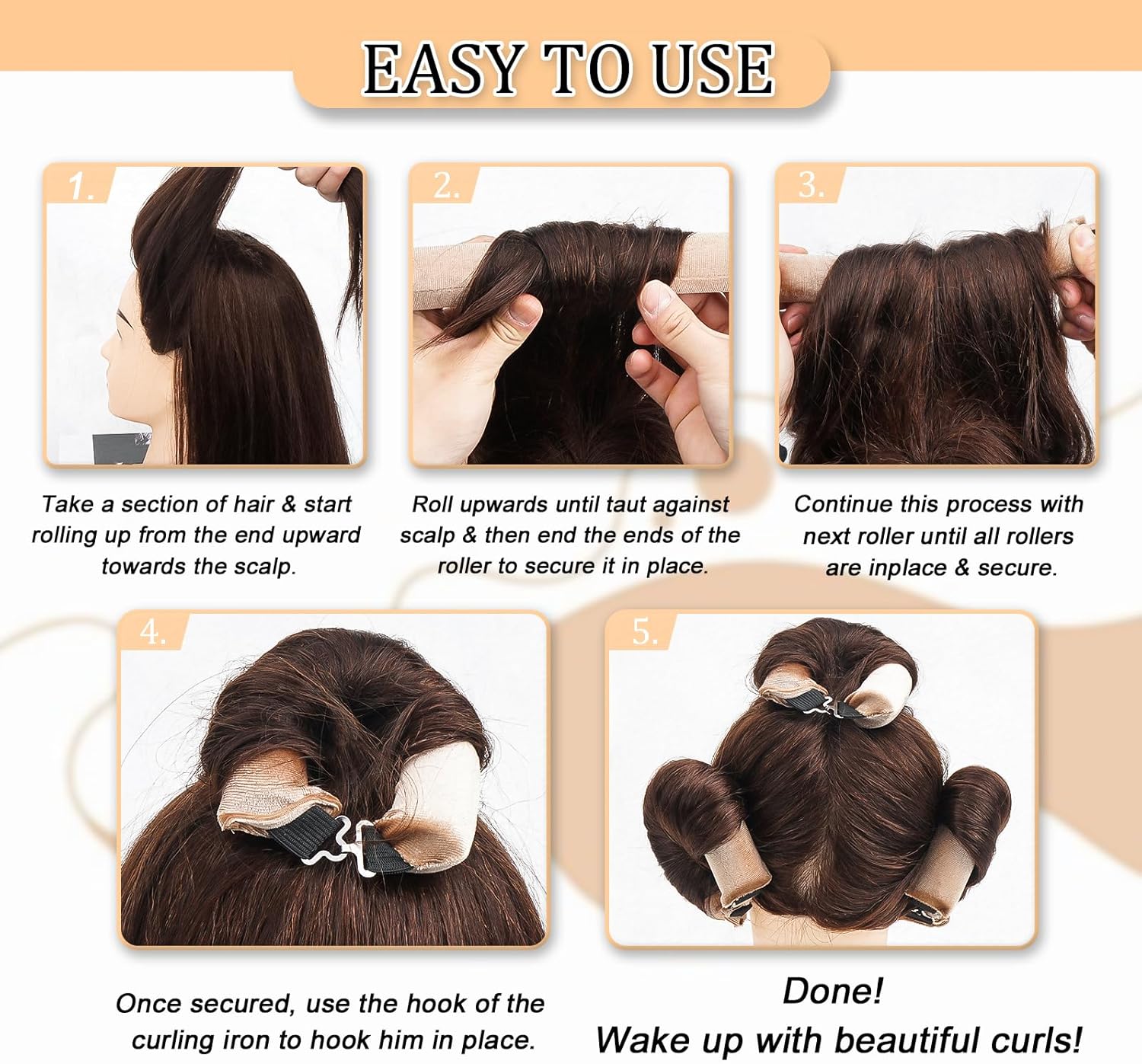 Heatless Hair Curler Overnight Curls Blowout Rods Headband No Heat Curlers to Sleep in Large Rods Hair Rollers Blowout Look for Short Hair Styling Tools Silk Hair Wrap Curling Set (Black, Regular) - 4 pcs - Medaid International