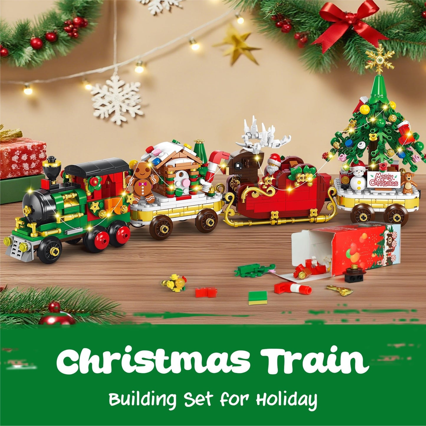 Advent Calendar 2025 Christmas Train Building Set with Lights, 24 Boxes Christmas Countdown Surprise Blocks Compatible with Lego, Xmas Gifts for Kids Adults (849PCS) - Medaid International