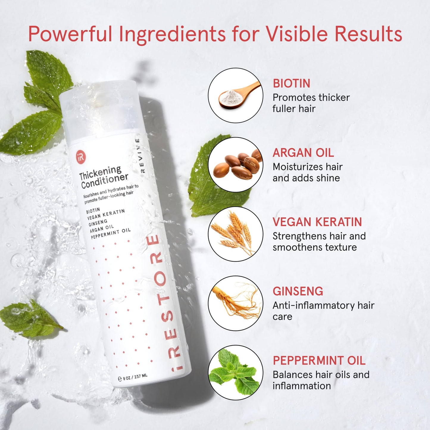 iRESTORE Biotin Hair Conditioner for Damaged Dry Hair - Good for Fine Hair Growth, Volumizing Thickening Conditioner with Ginseng & Argan Oil to Moisturize, Pair With Hair Loss Shampoo - Medaid International