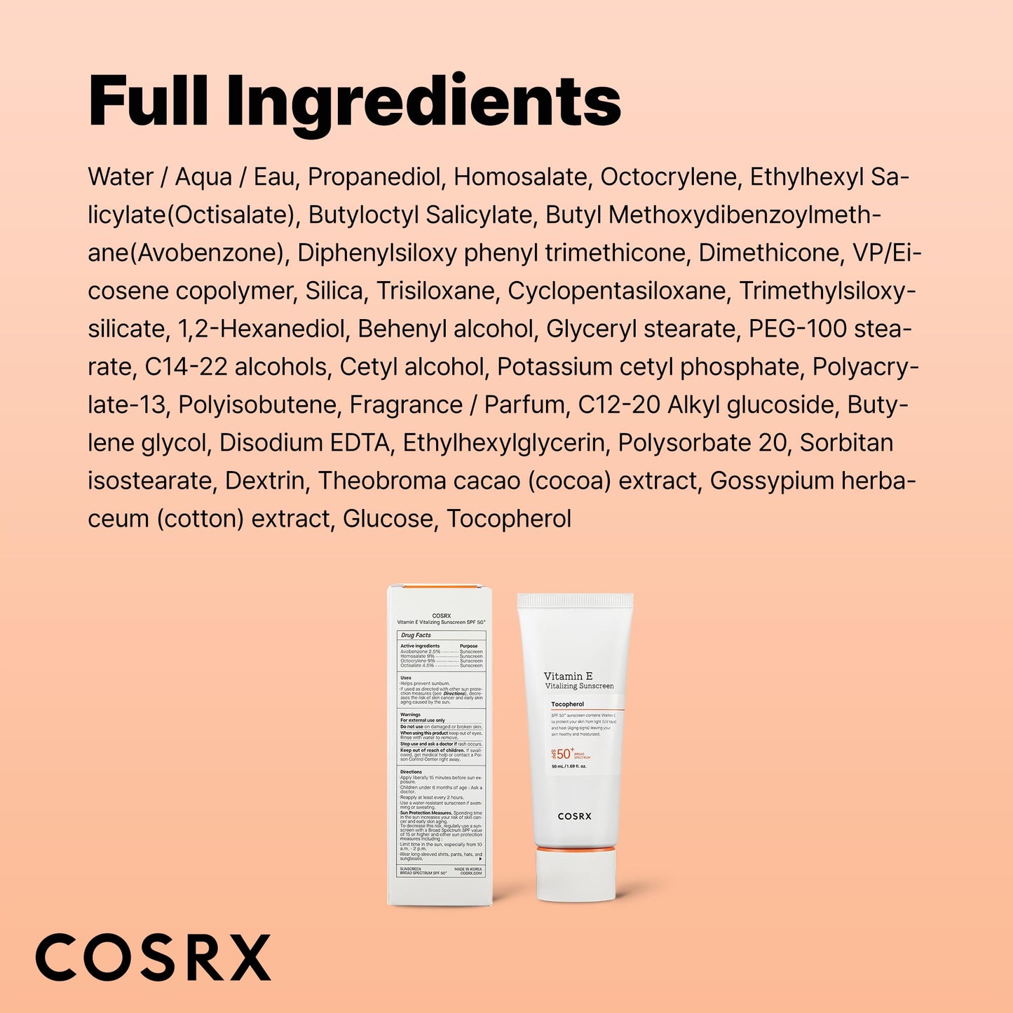 COSRX Vitamin E Vitalizing Face Sunscreen SPF 50, 1.69 fl oz, SPF Moisturizer, Lightweight under Makeup, Summer Travel Essentials, Korean Skin Care, Korean Sunscreen for Face, Stocking Stuffers - Medaid International