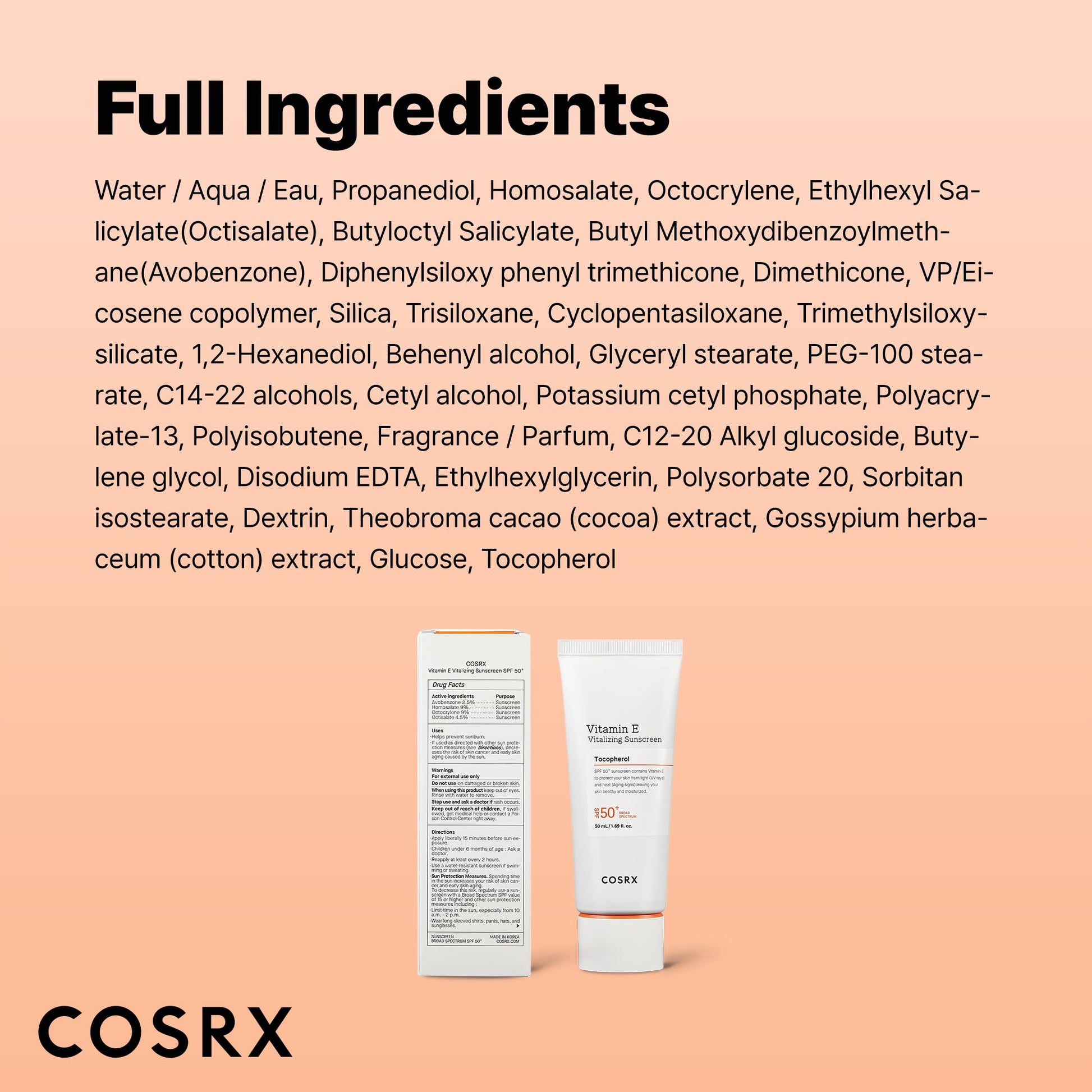 COSRX Vitamin E Vitalizing Face Sunscreen SPF 50, 1.69 fl oz, SPF Moisturizer, Lightweight under Makeup, Summer Travel Essentials, Korean Skin Care, Korean Sunscreen for Face, Stocking Stuffers - Medaid International
