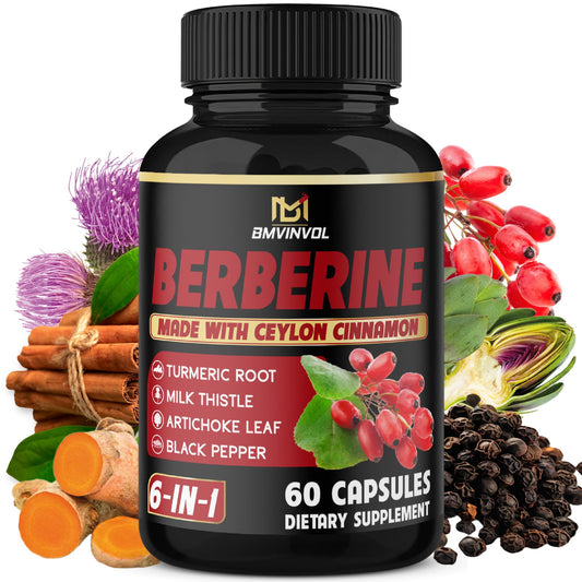 Berberine with Ceylon Cinnamon, Turmeric, Milk Thistle, Artichoke, Black Pepper - 60 Count - Pack of 1 - Medaid International